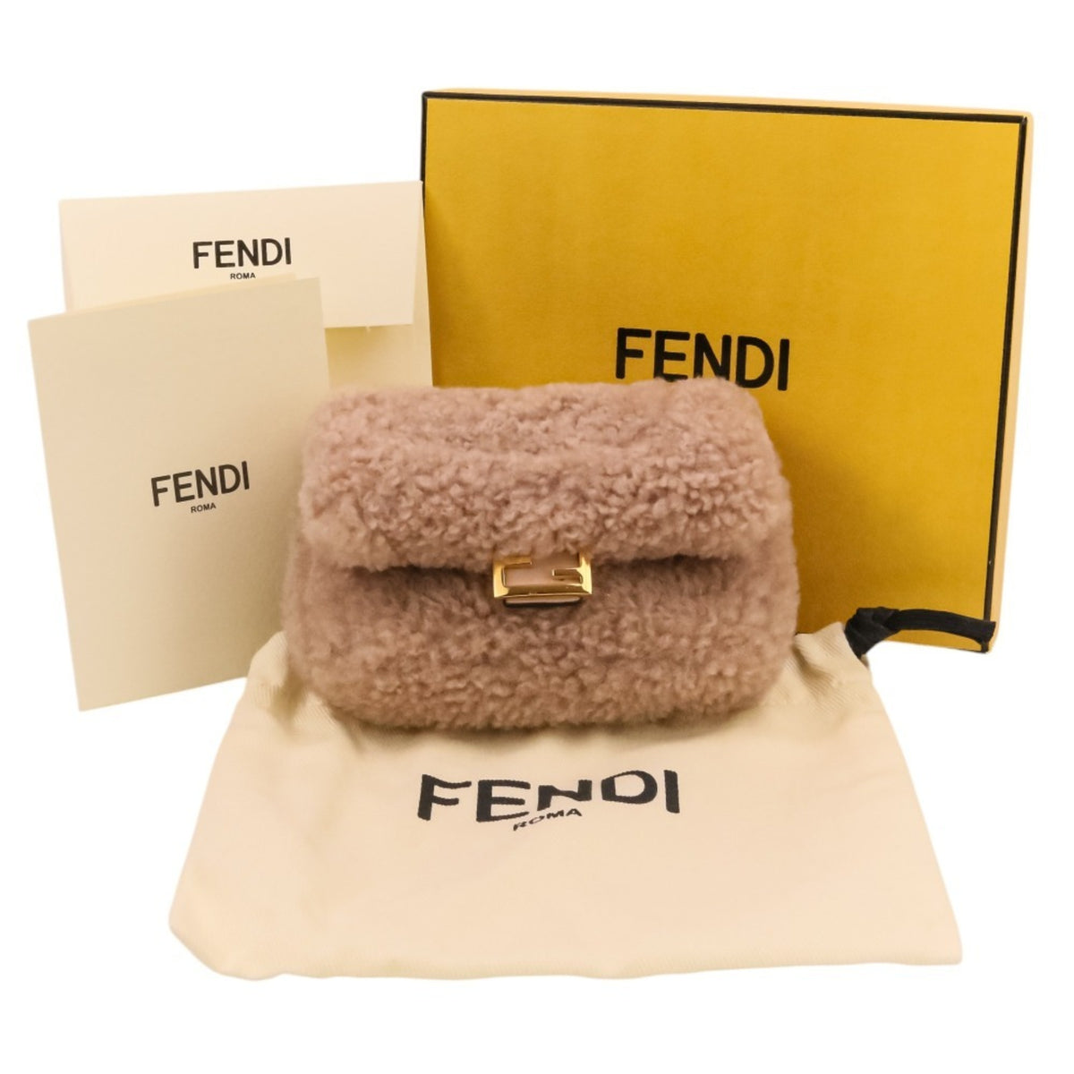 Fendi Baguette Pink Beige Fur Shoulder Bag (Pre-Owned)