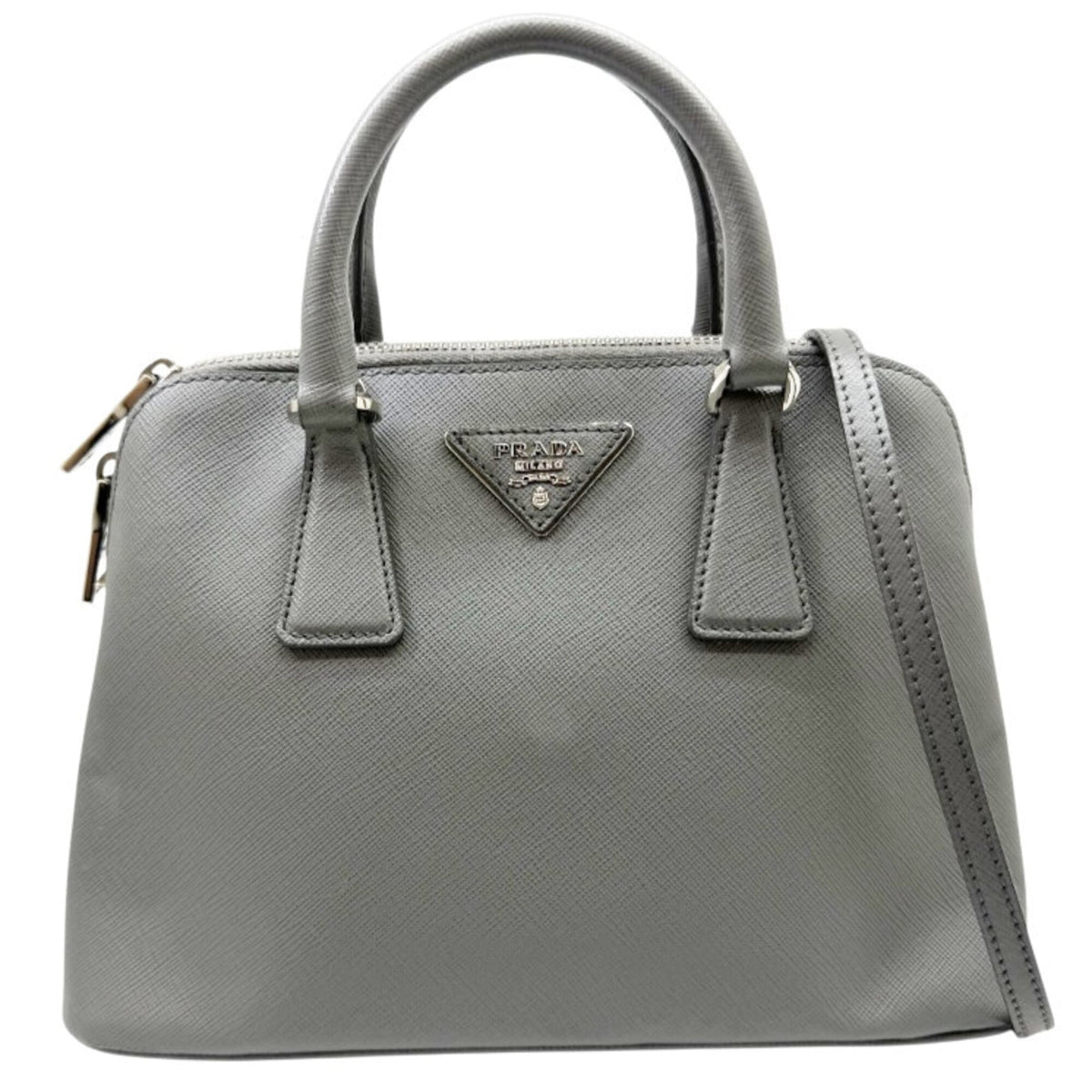 Prada Gray Leather Handbag Shoulder Bag (Pre-Owned)