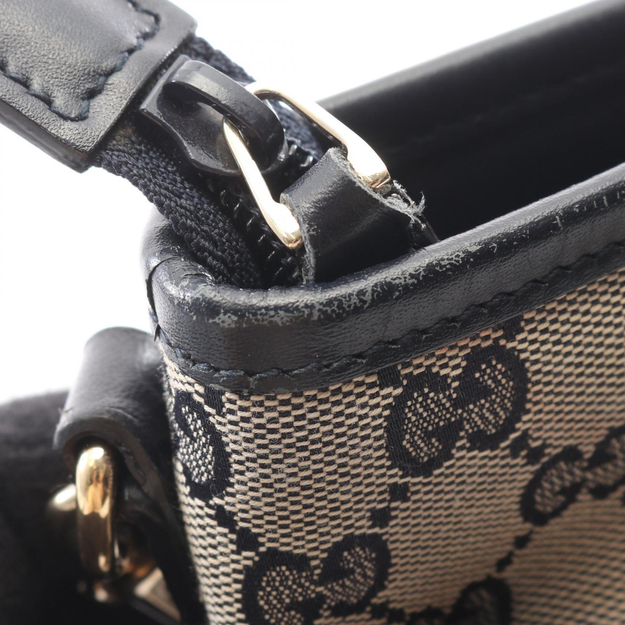 Gucci Beige Navy Canvas Leather Handbag Shoulder Bag (Pre-Owned)