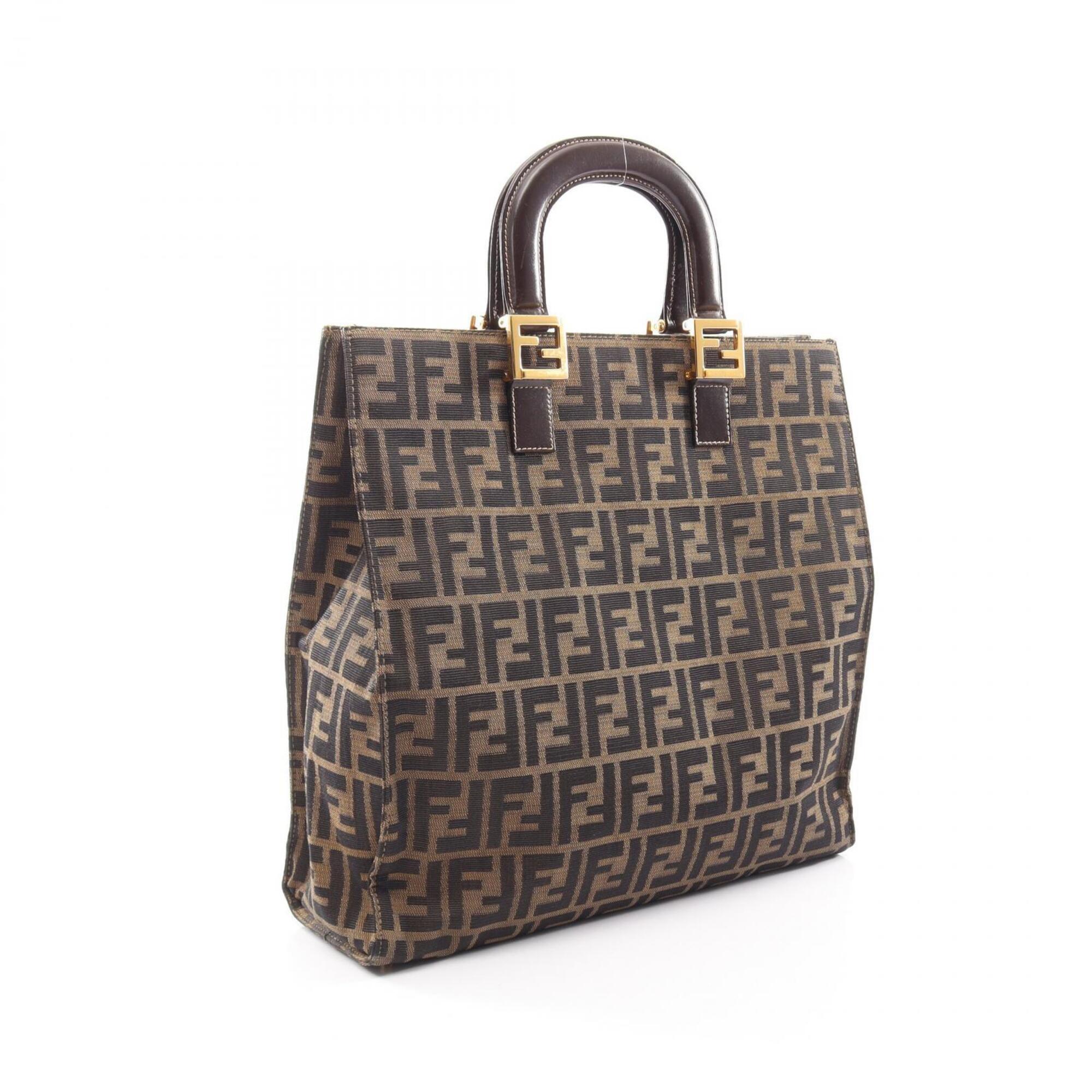 Fendi Black Brown Canvas Leather Handbag Tote Bag (Pre-Owned)