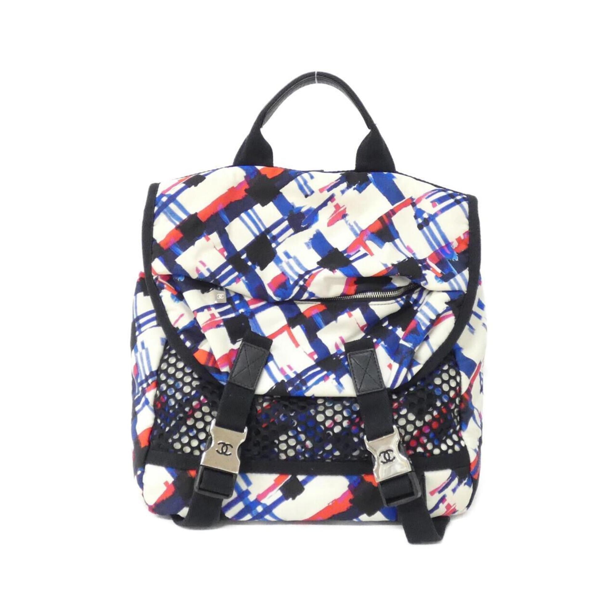 Chanel Blue Red Color White Nylon Backpack (Pre-Owned)