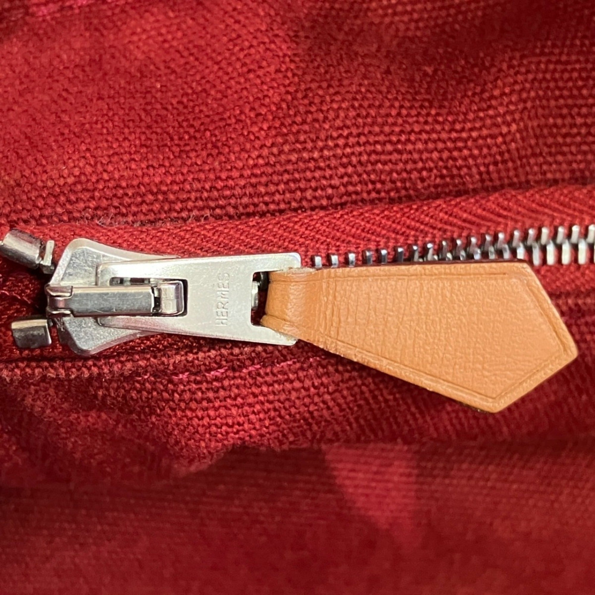 Hermes Fourre Tout Red Color Canvas Handbag (Pre-Owned)