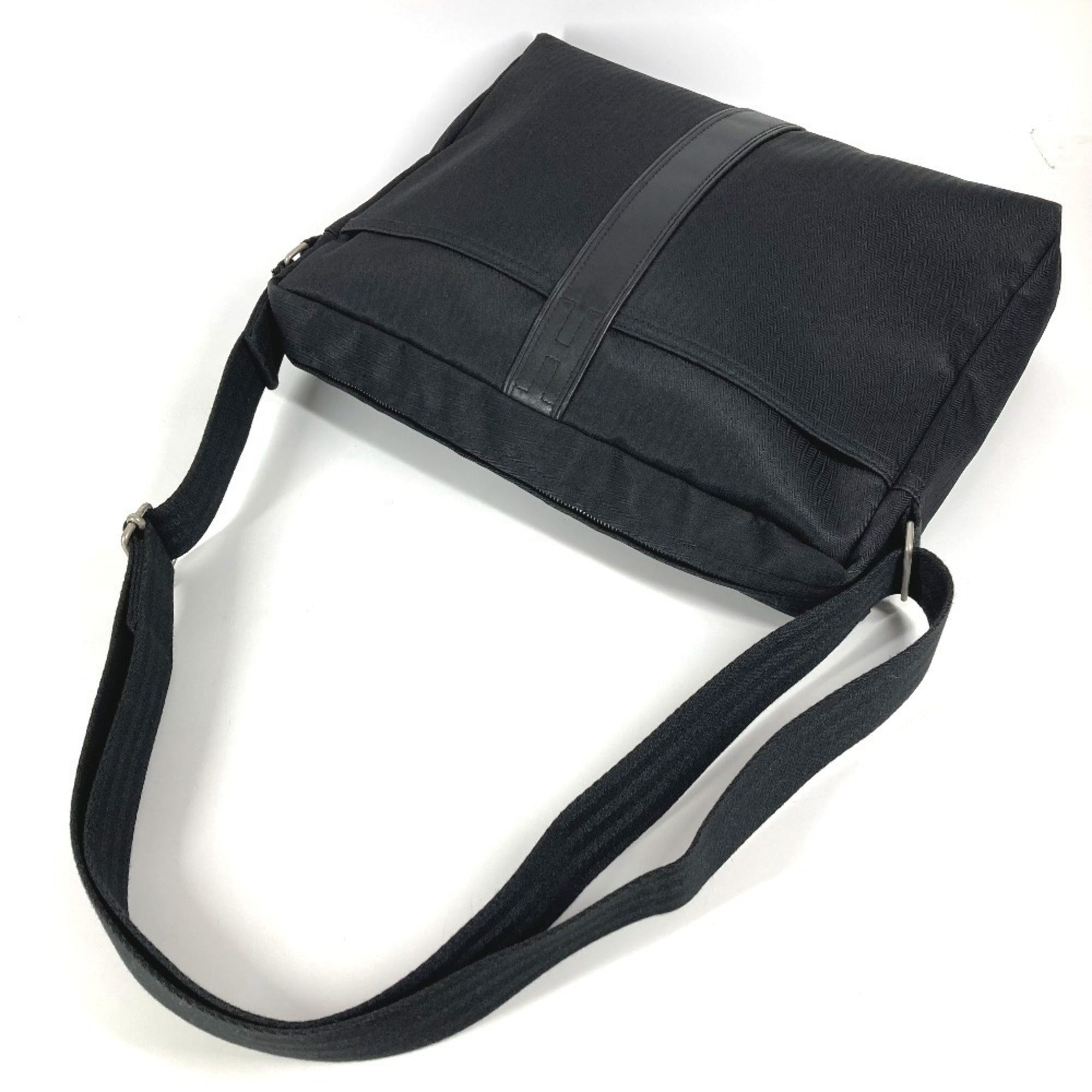 Hermes Acapulco Black Toile Chevron Leather Messenger Bag Shoulder Bag (Pre-Owned)