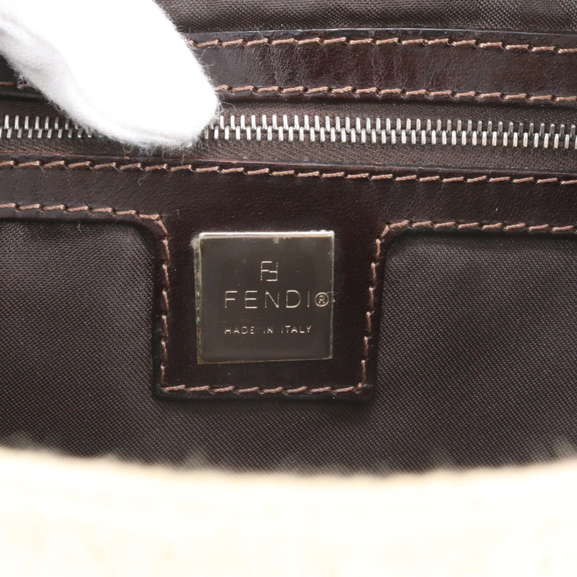 Fendi Beige Leather Canvas Handbag Shoulder Bag (Pre-Owned)