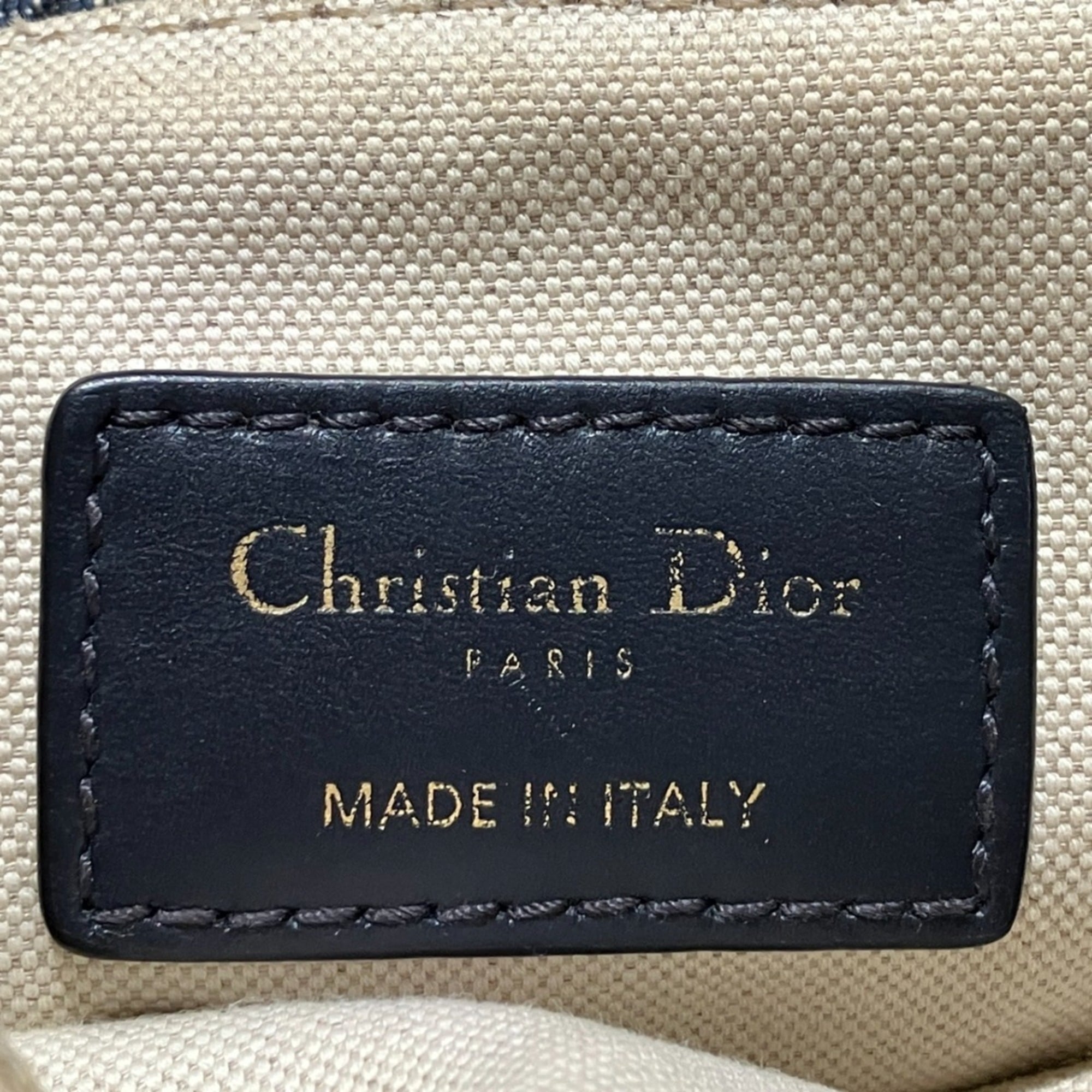 Christian Dior Navy Cotton Leather Handbag Saddle Bag (Pre-Owned)