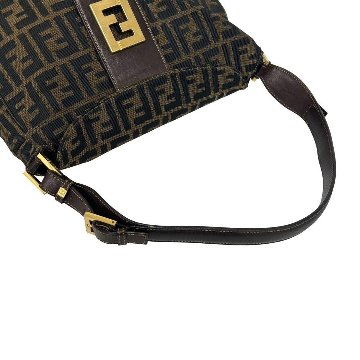 Fendi Black Brown Canvas Leather Shoulder Bag Tote Bag (Pre-Owned)
