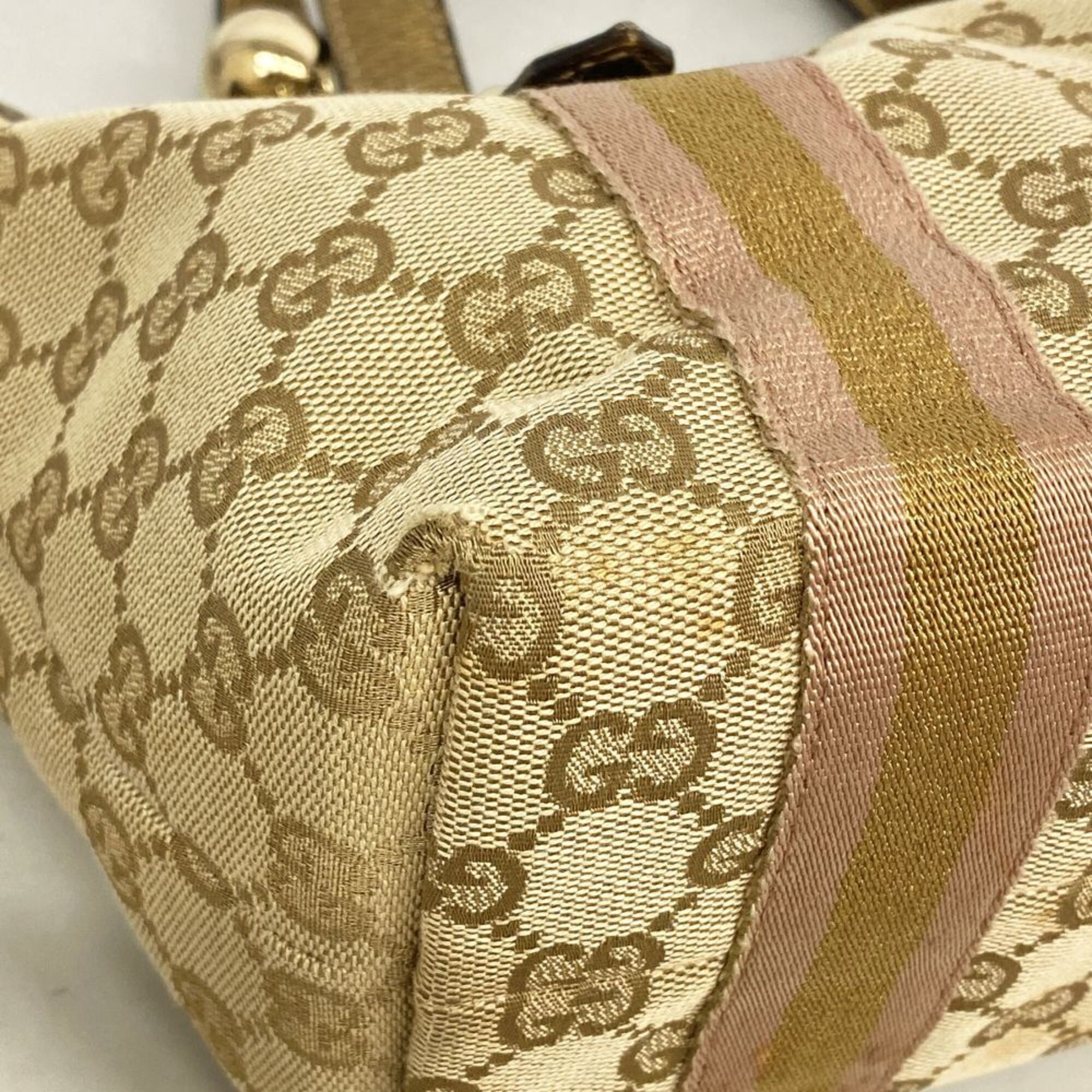 Gucci Beige Brown Canvas Handbag (Pre-Owned)