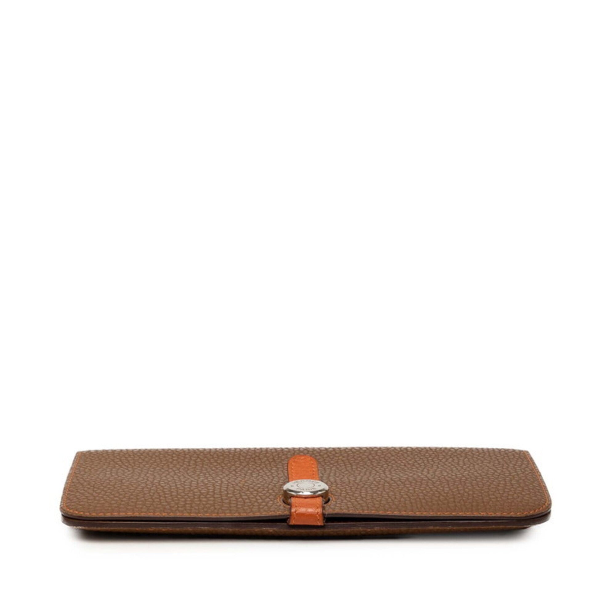 Hermes Brown Taurillon Clemence Leather Long Wallet (Bi-Fold) (Pre-Owned)