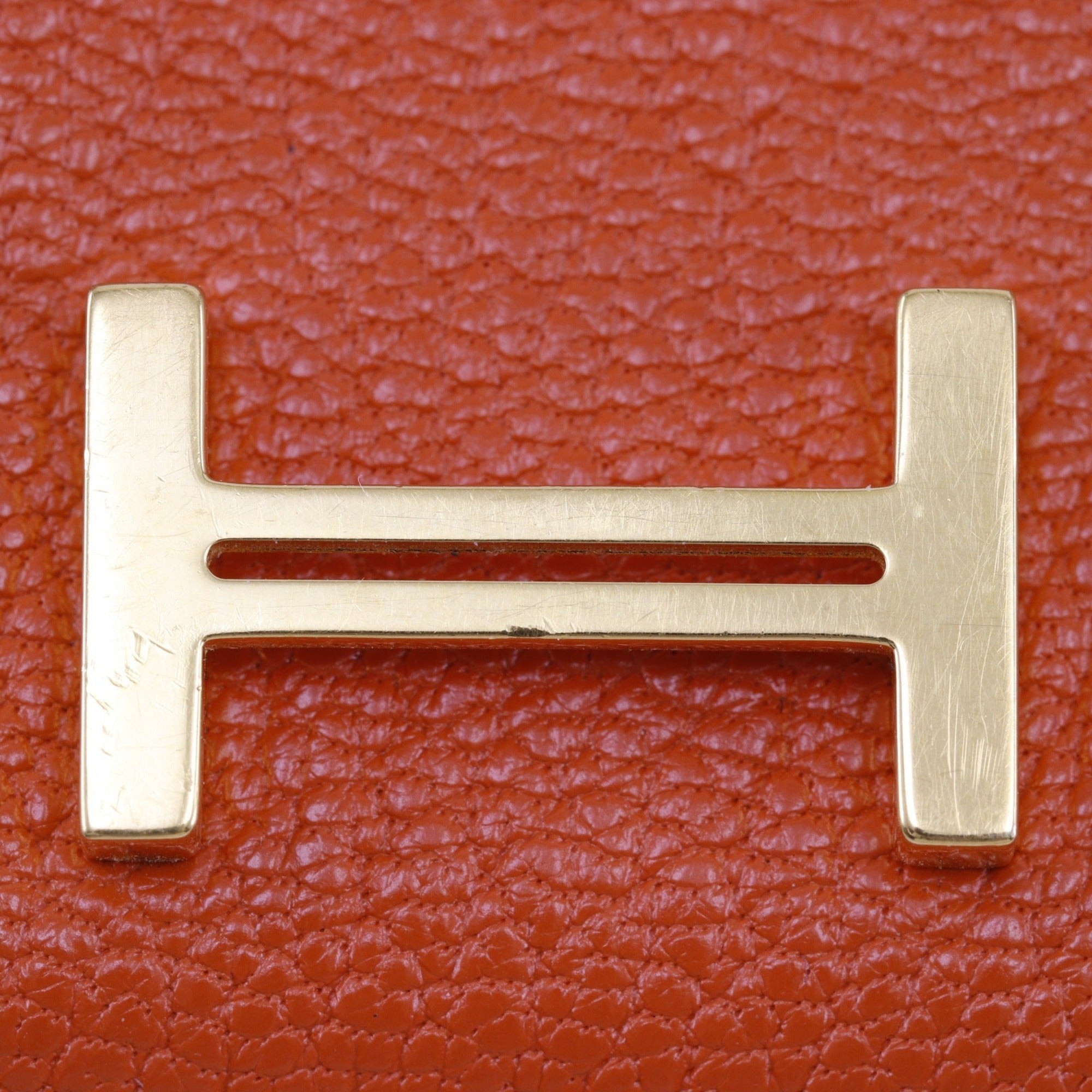 Hermes Orange Chevre Leather Long Wallet (Bi-Fold) (Pre-Owned)