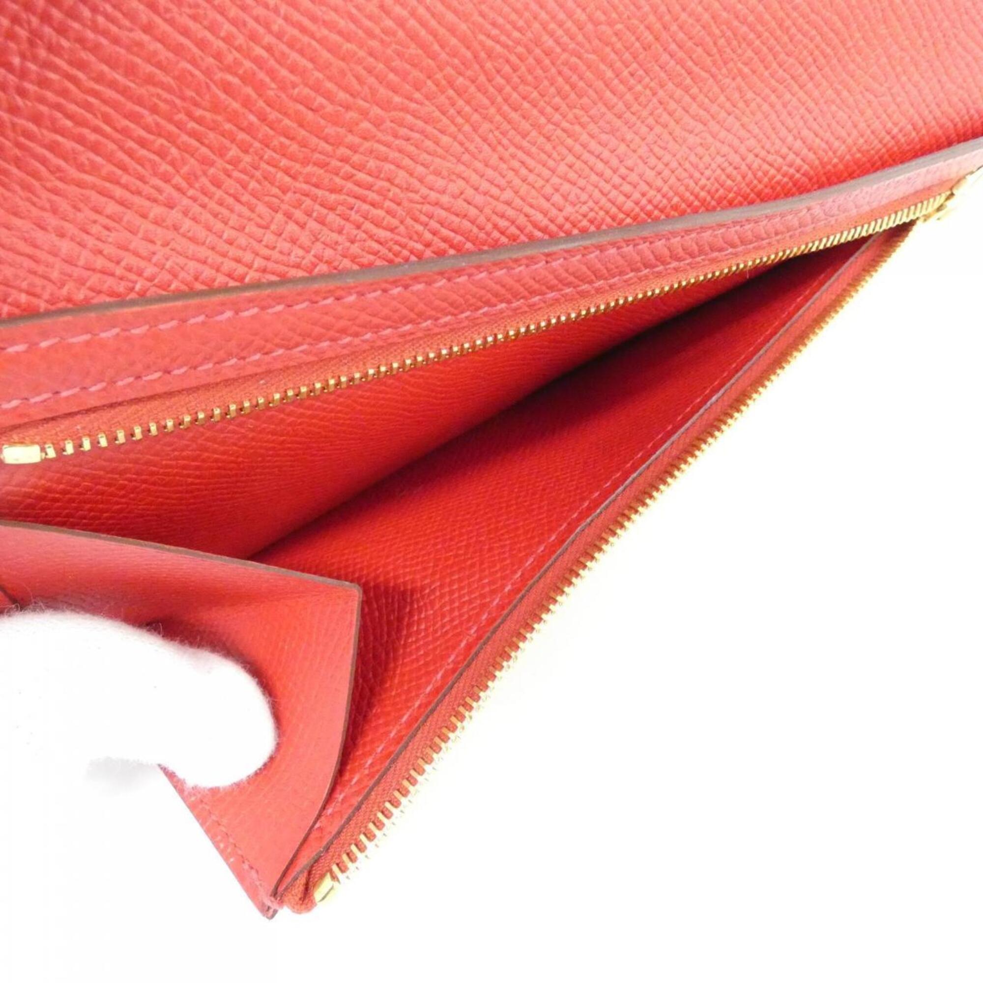 Hermes Rouge Casaque Epsom Leather Long Wallet (Bi-Fold) (Pre-Owned)
