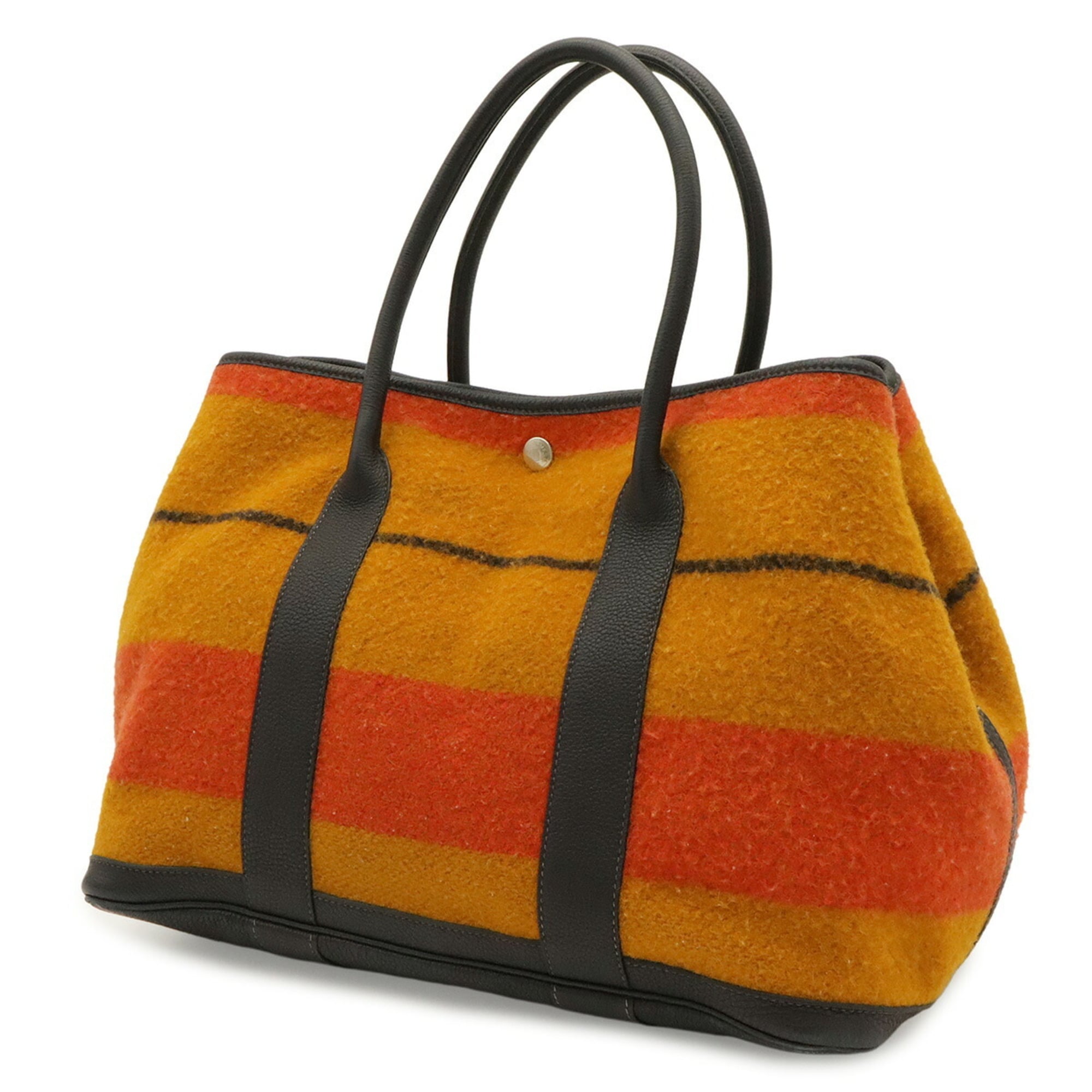 Hermes Garden Navy Orange Yellow Wool Leather Handbag Tote Bag (Pre-Owned)