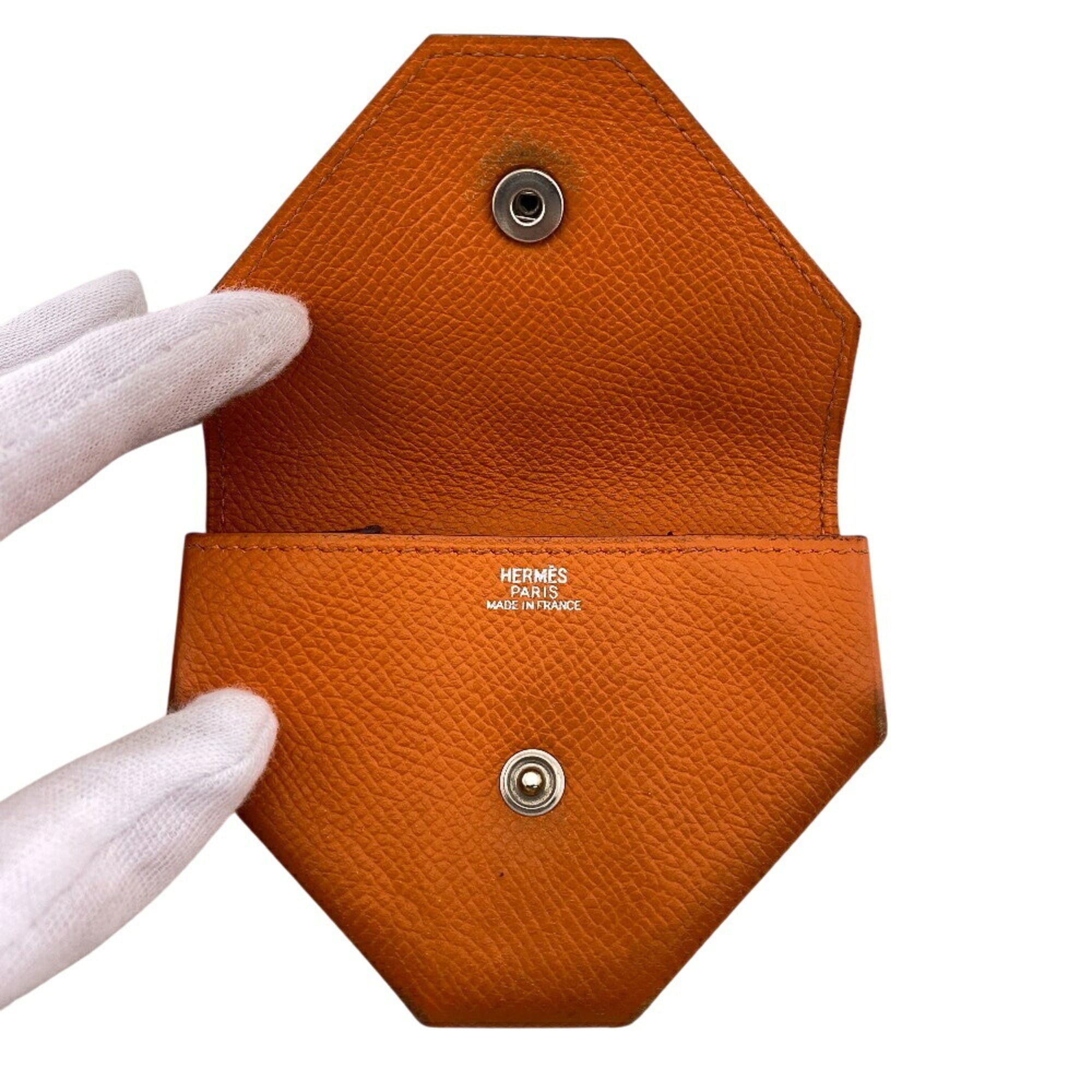 Hermes Orange Leather Coin Purse/Coin Case (Pre-Owned)