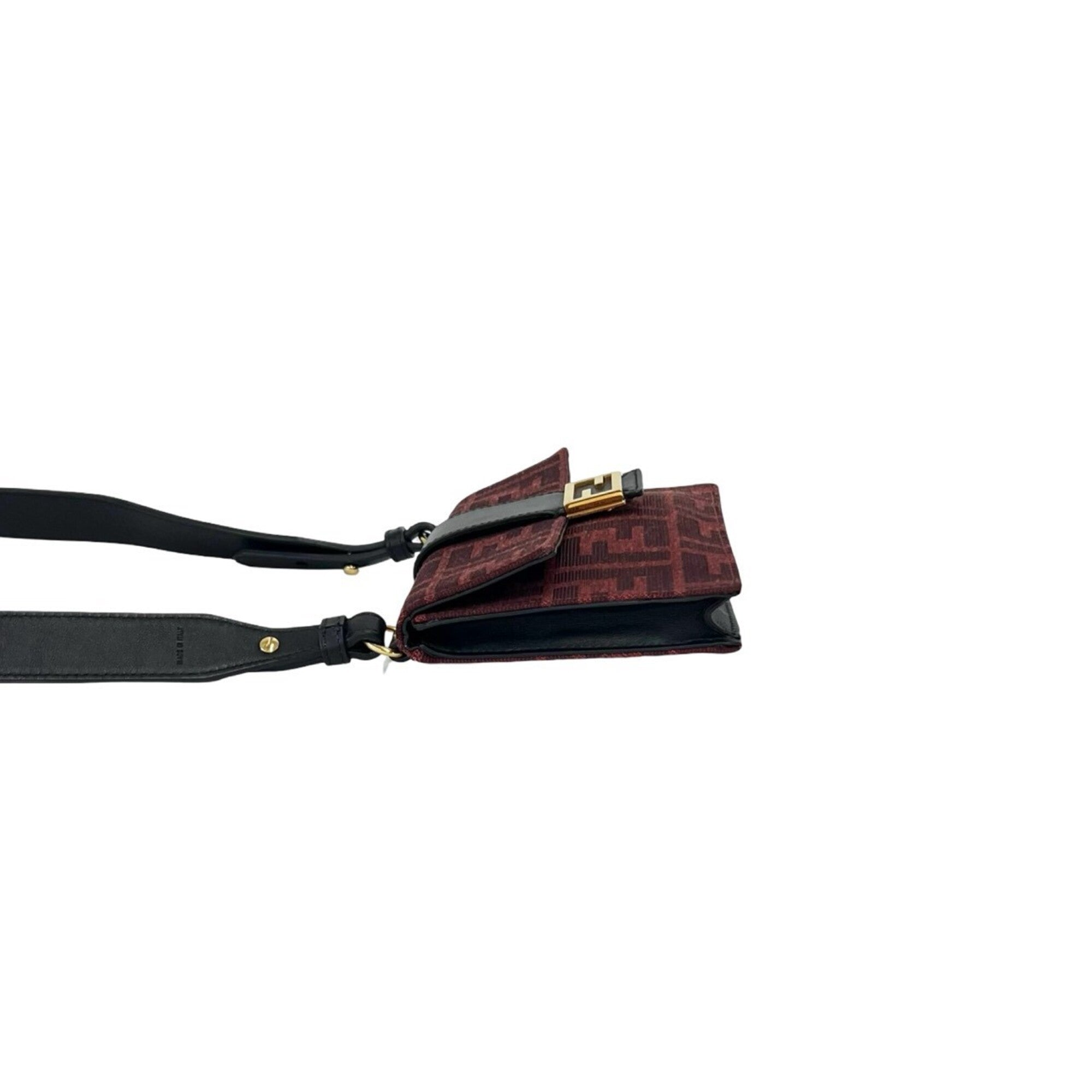 Fendi Black Red Color Canvas Leather Shoulder Bag (Pre-Owned)