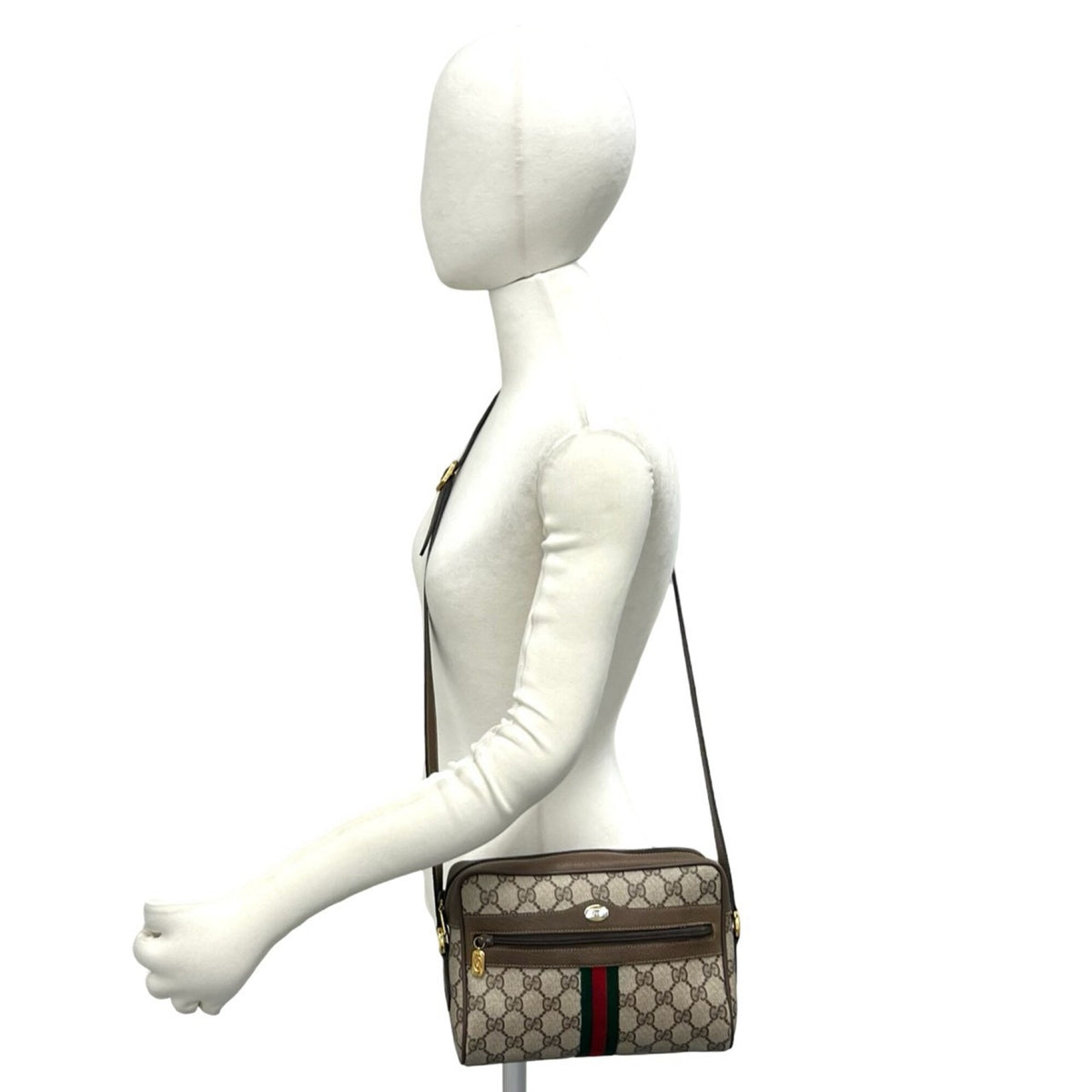 Gucci Brown Green Red Color Pvc Leather Shoulder Bag (Pre-Owned)