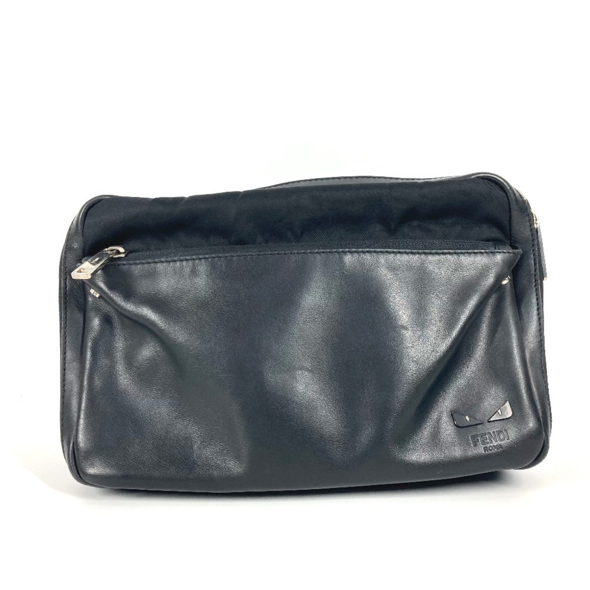 Fendi Black Nylon Leather Handbag Pochette Shoulder Bag (Pre-Owned)