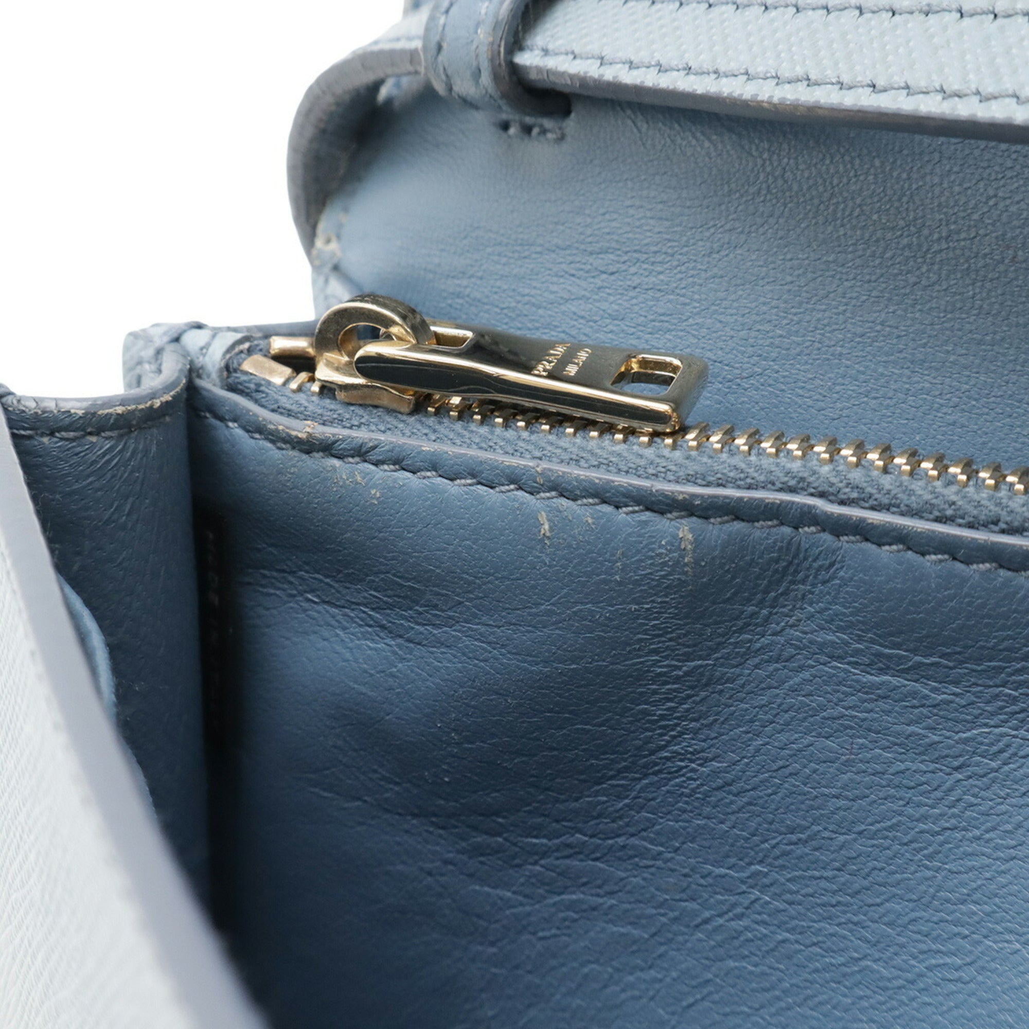 Prada Saffiano Blue Light Blue Saffiano Leather Chain/Shoulder Wallet (Pre-Owned)