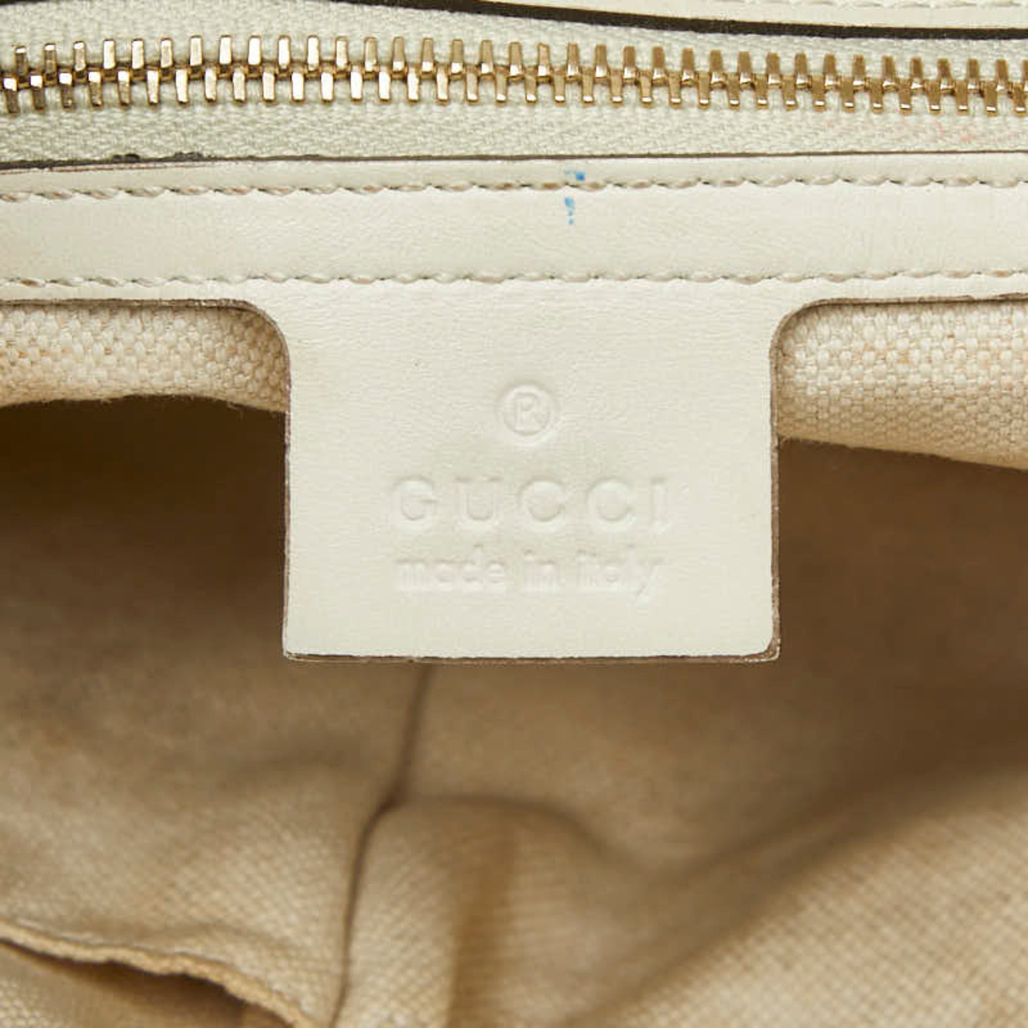 Gucci Beige White Canvas Leather Shoulder Bag Tote Bag (Pre-Owned)