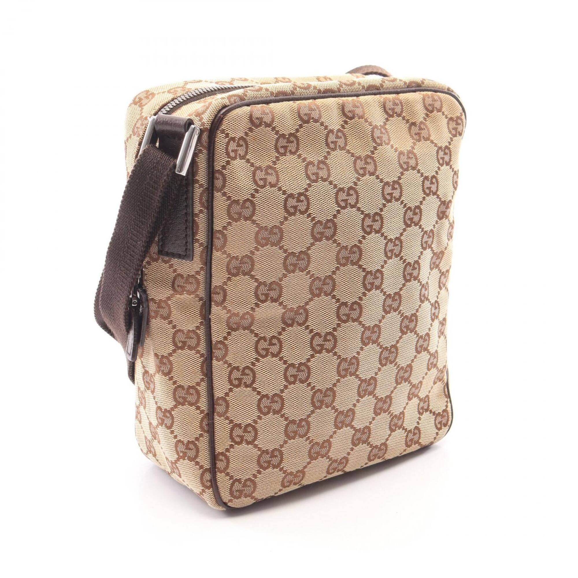 Gucci Beige Brown Canvas Leather Shoulder Bag (Pre-Owned)