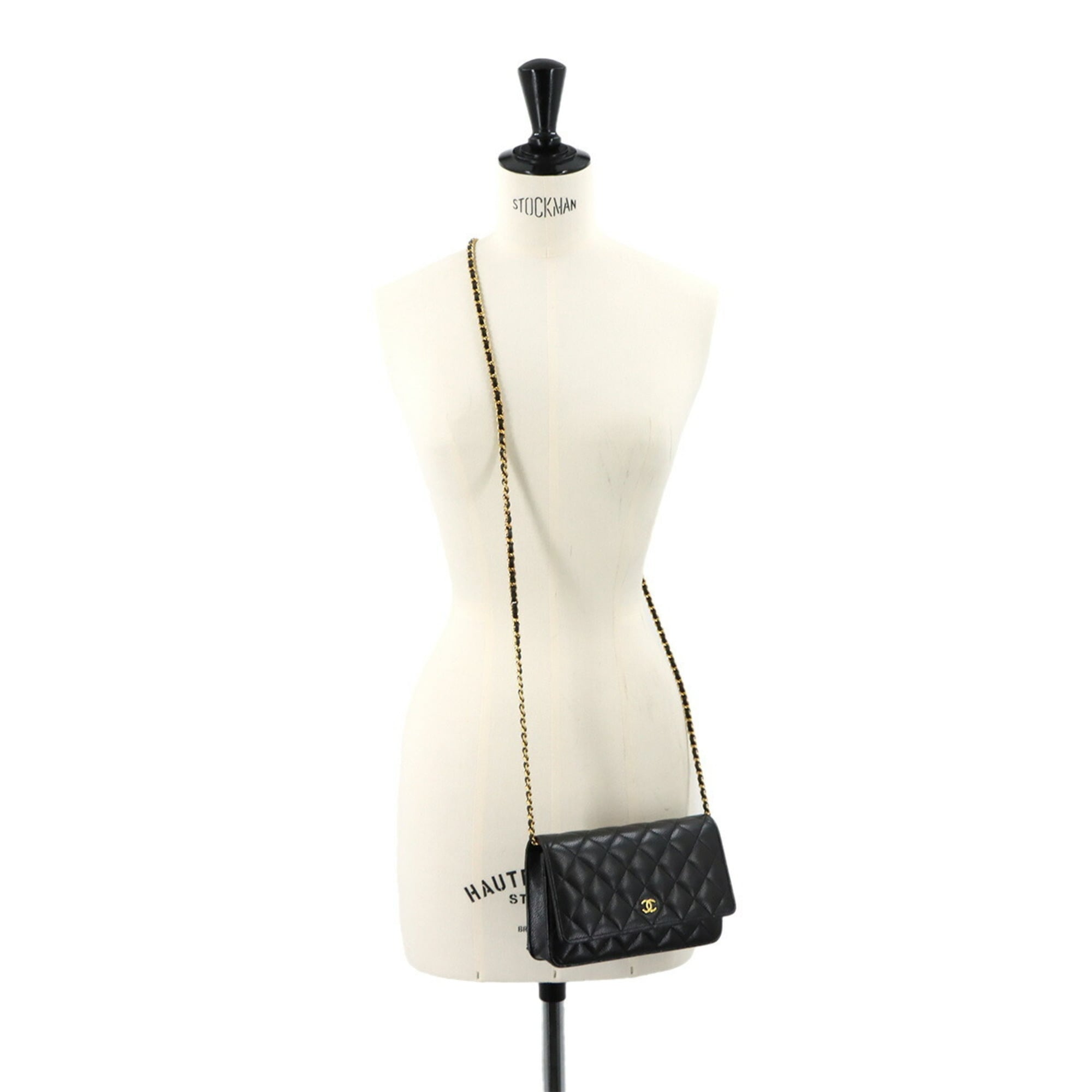Chanel Black Grained Calfskin Chain/Shoulder Wallet (Pre-Owned)
