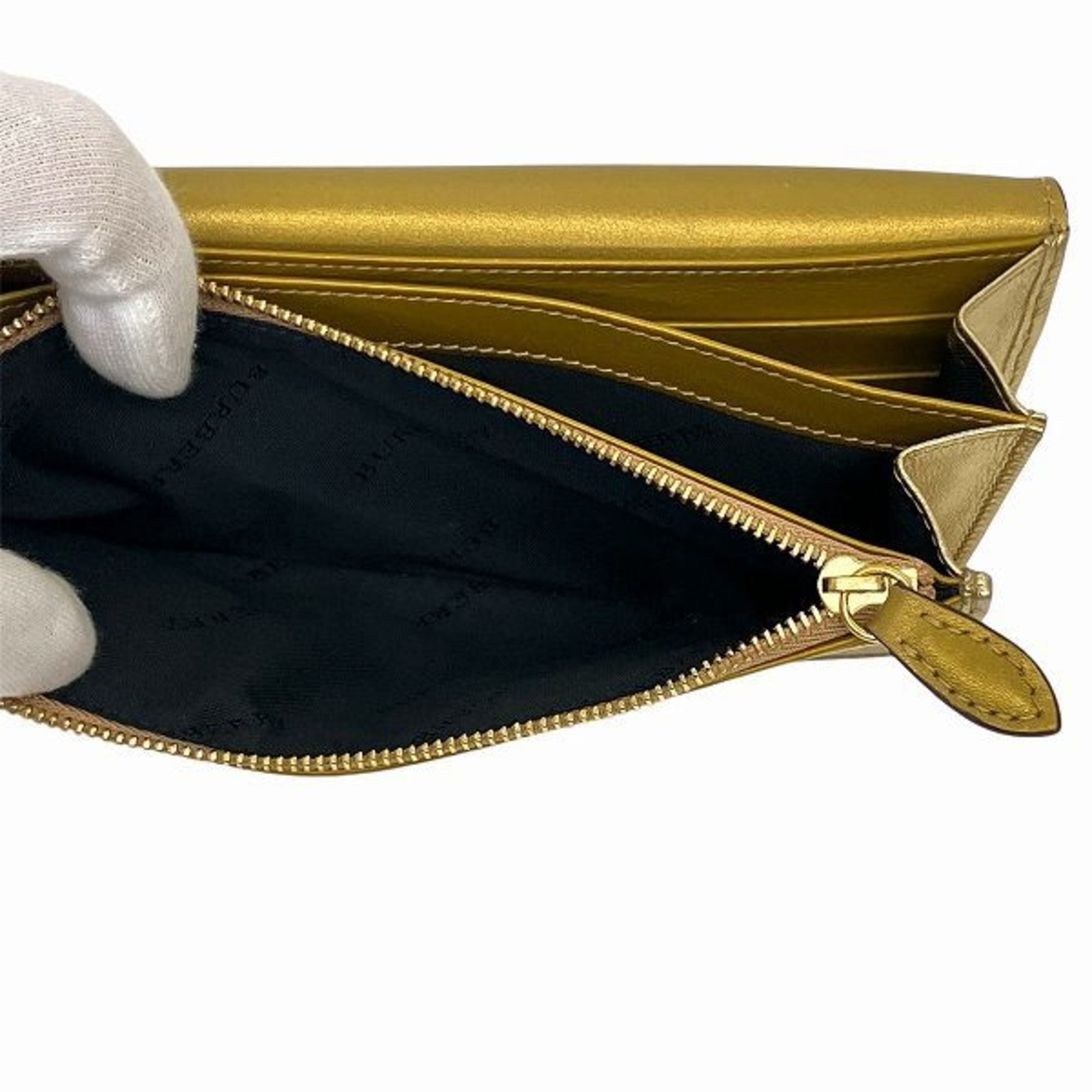 Burberry Beige Gold Leather Canvas Long Wallet (Bi-Fold) (Pre-Owned)