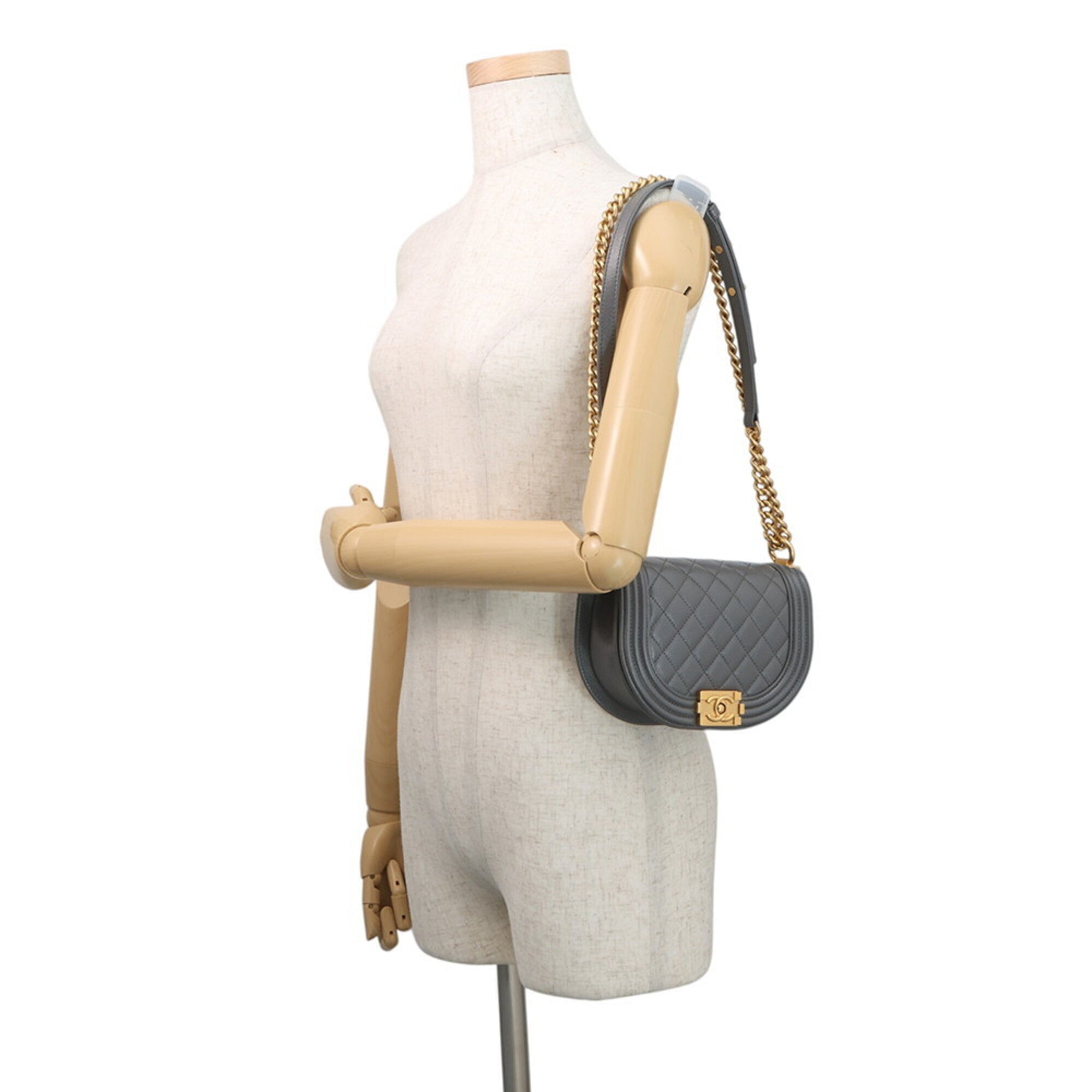 Chanel Gray Grained Calfskin Handbag Shoulder Bag (Pre-Owned)