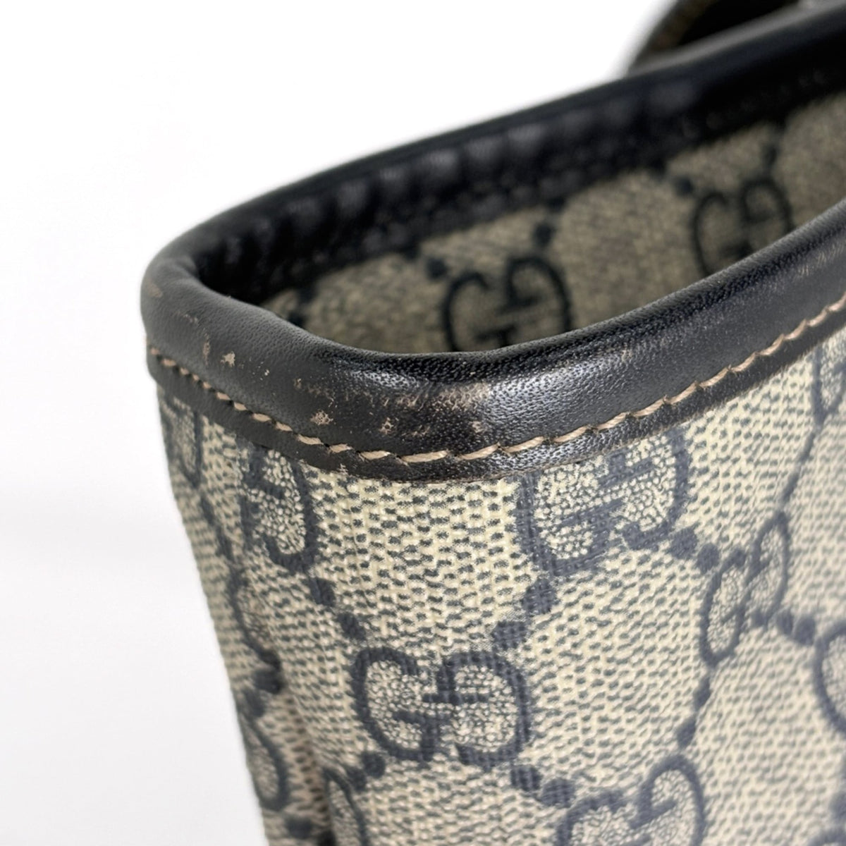 Gucci Beige Navy Coated Canvas Leather Tote Bag (Pre-Owned)