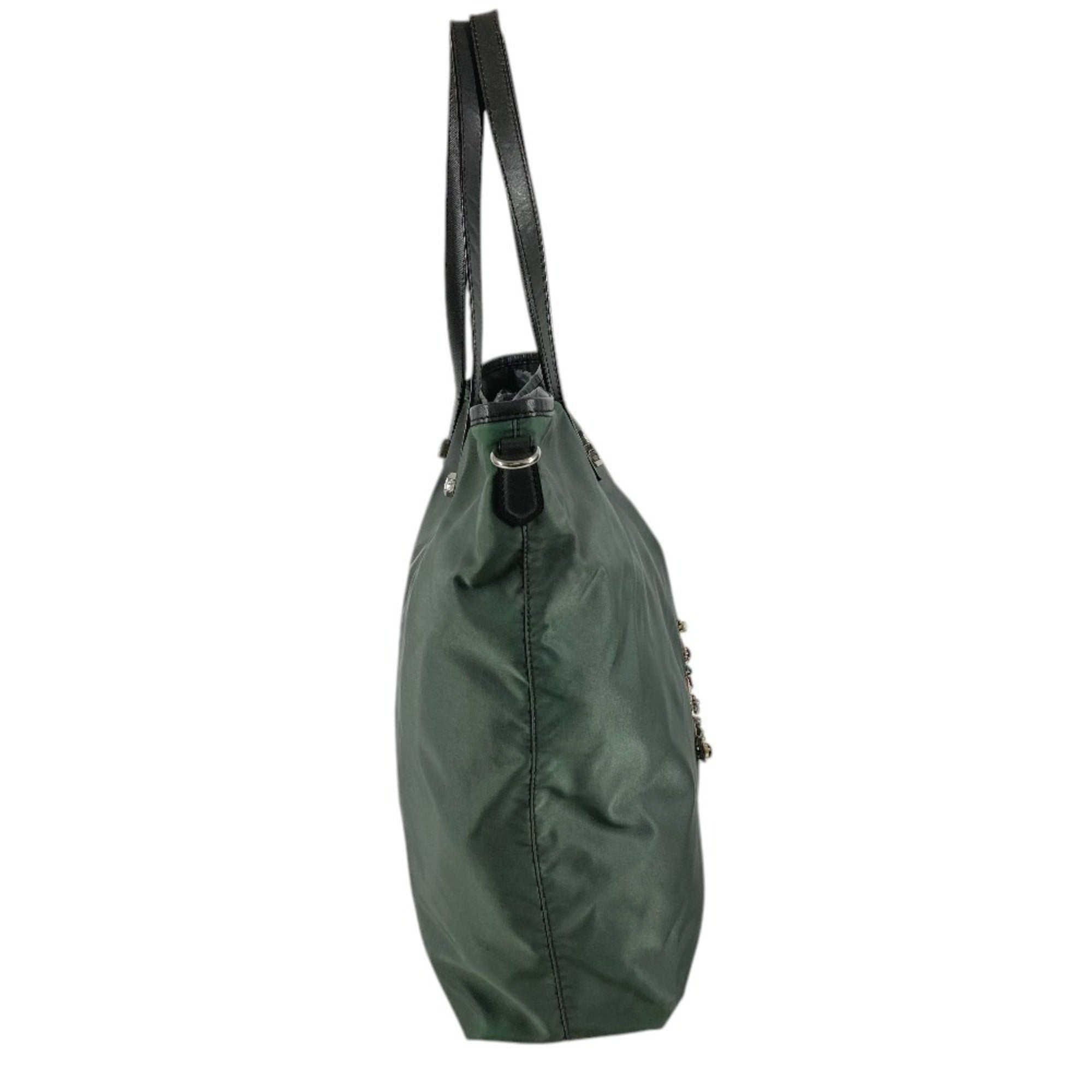 Prada Gray Nylon Leather Shoulder Bag Tote Bag (Pre-Owned)