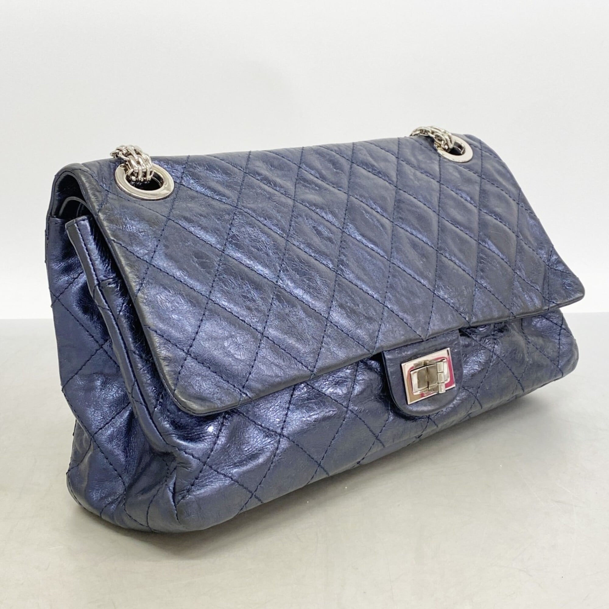 Chanel Metallic Navy Leather Shoulder Bag (Pre-Owned)