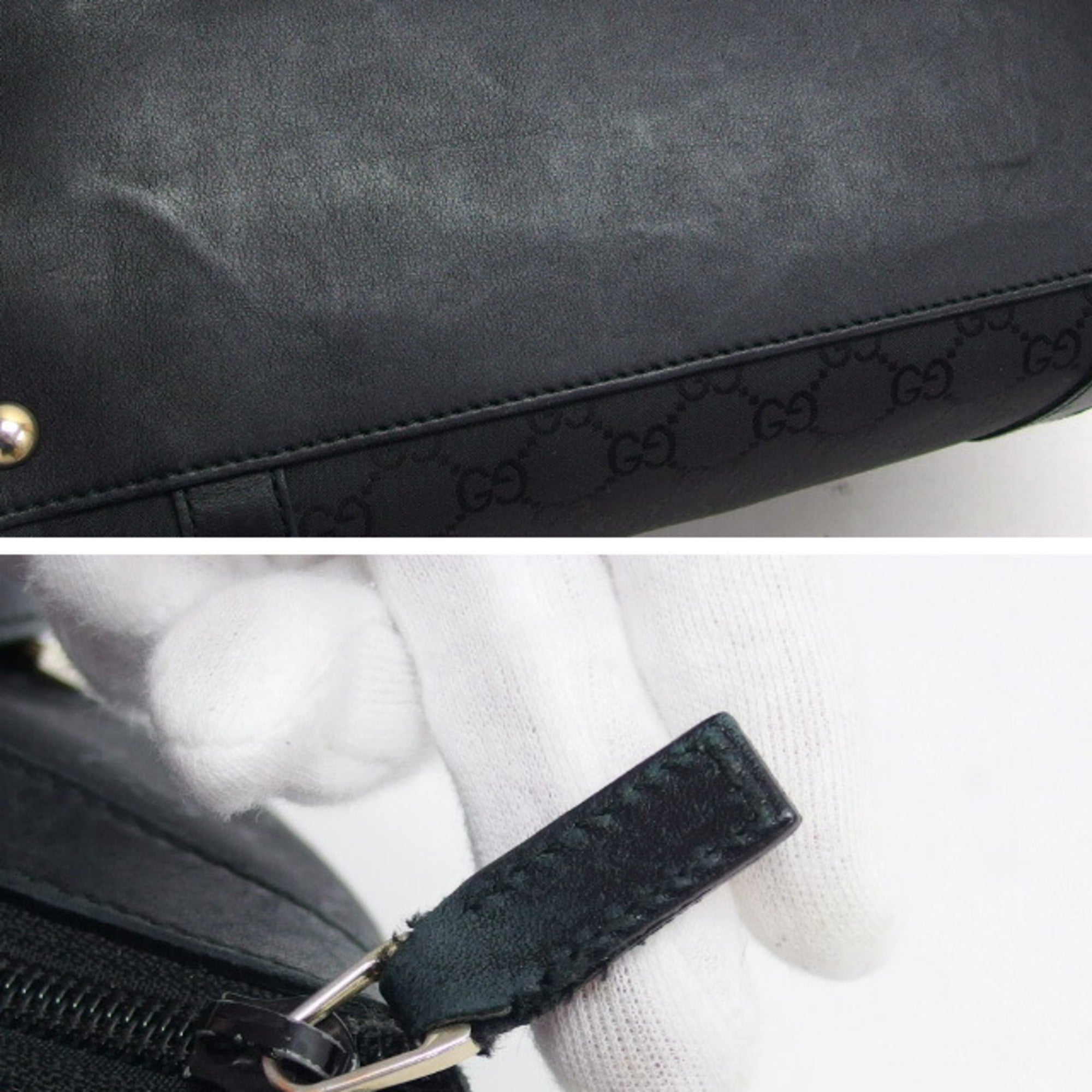 Gucci Abbey Black Canvas Leather Shoulder Bag Tote Bag (Pre-Owned)