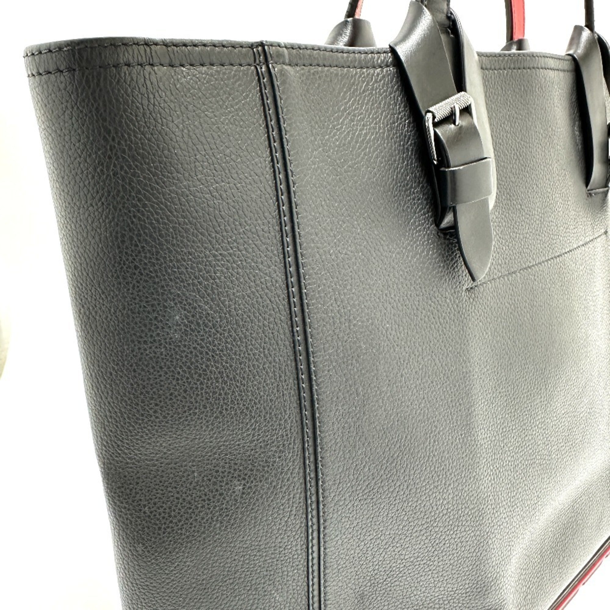 Christian Louboutin Black Red Color Leather Tote Bag (Pre-Owned)