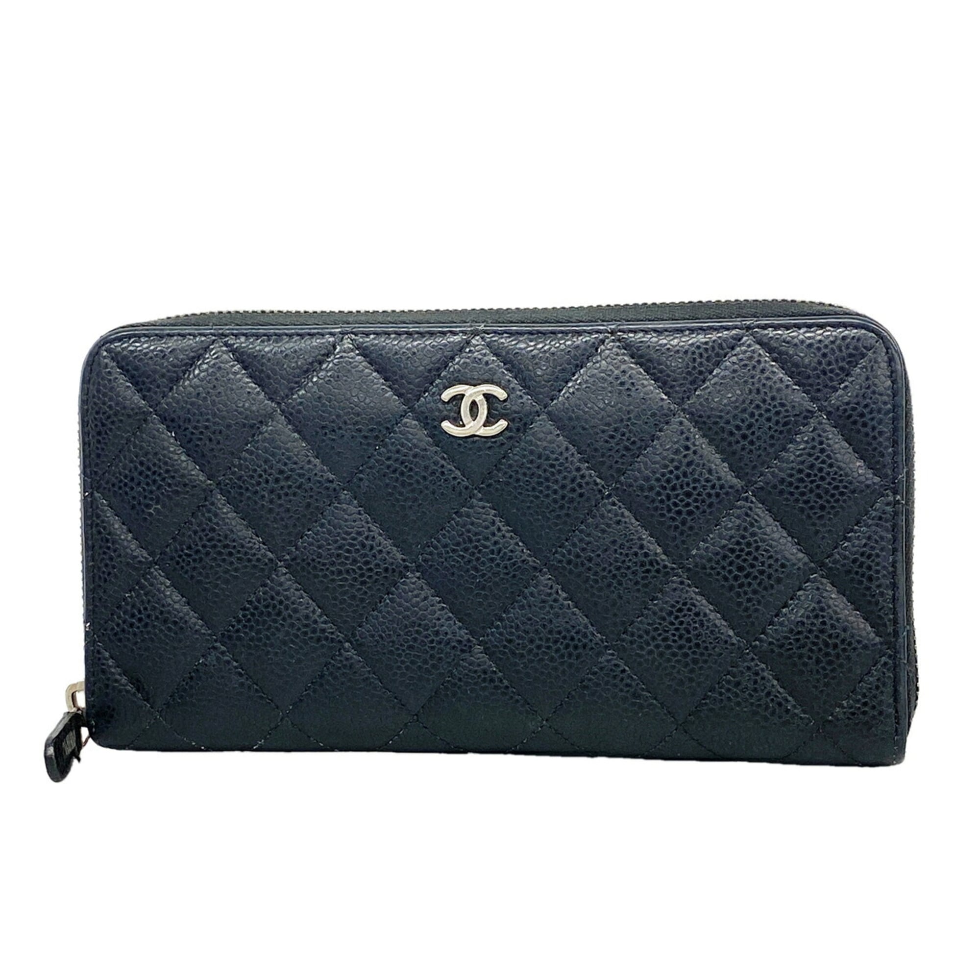 Chanel Black Grained Calfskin Long Wallet (Bi-Fold) (Pre-Owned)