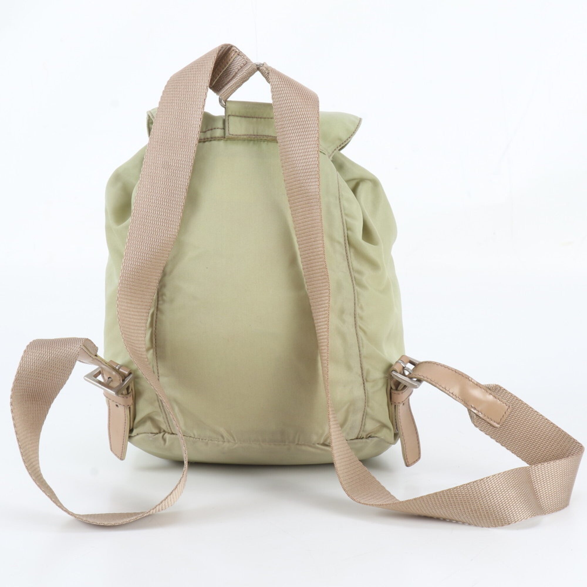 Prada Brown Green Nylon Leather Backpack Shoulder Bag (Pre-Owned)