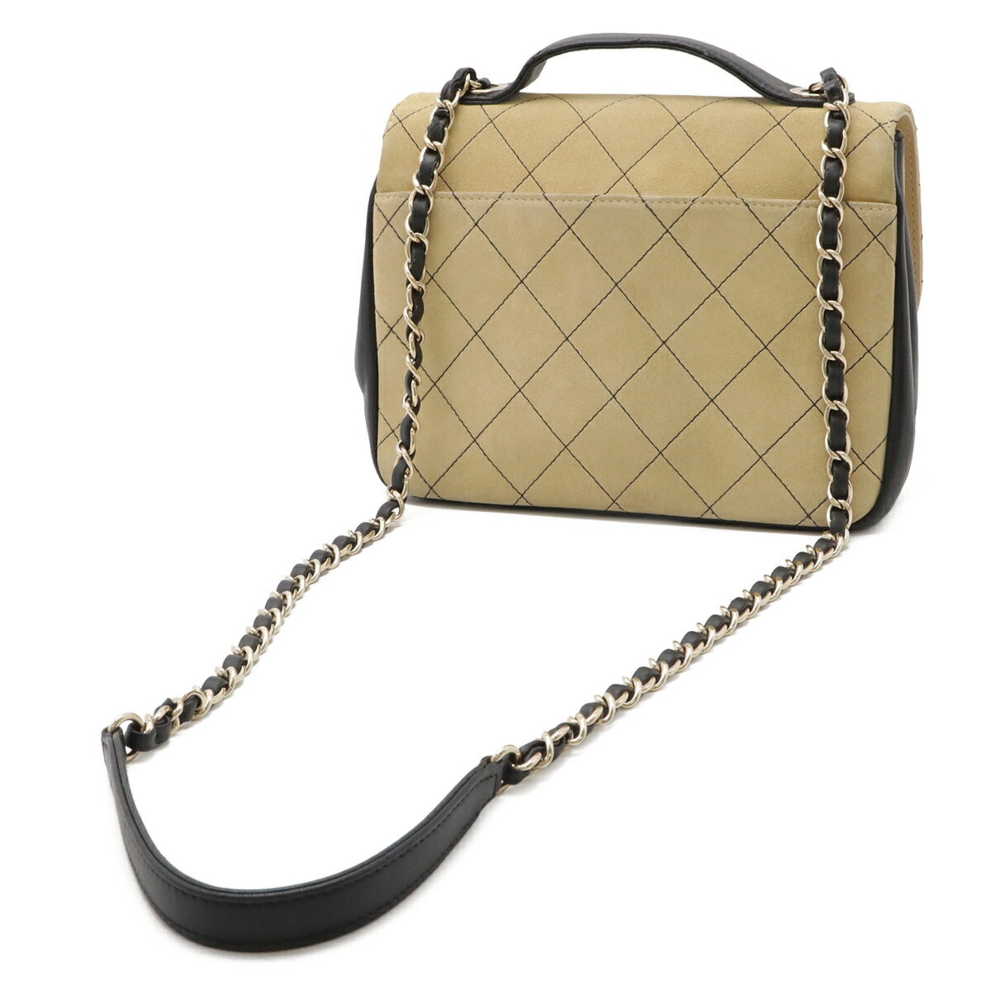 Chanel Beige Black Suede Handbag (Pre-Owned)