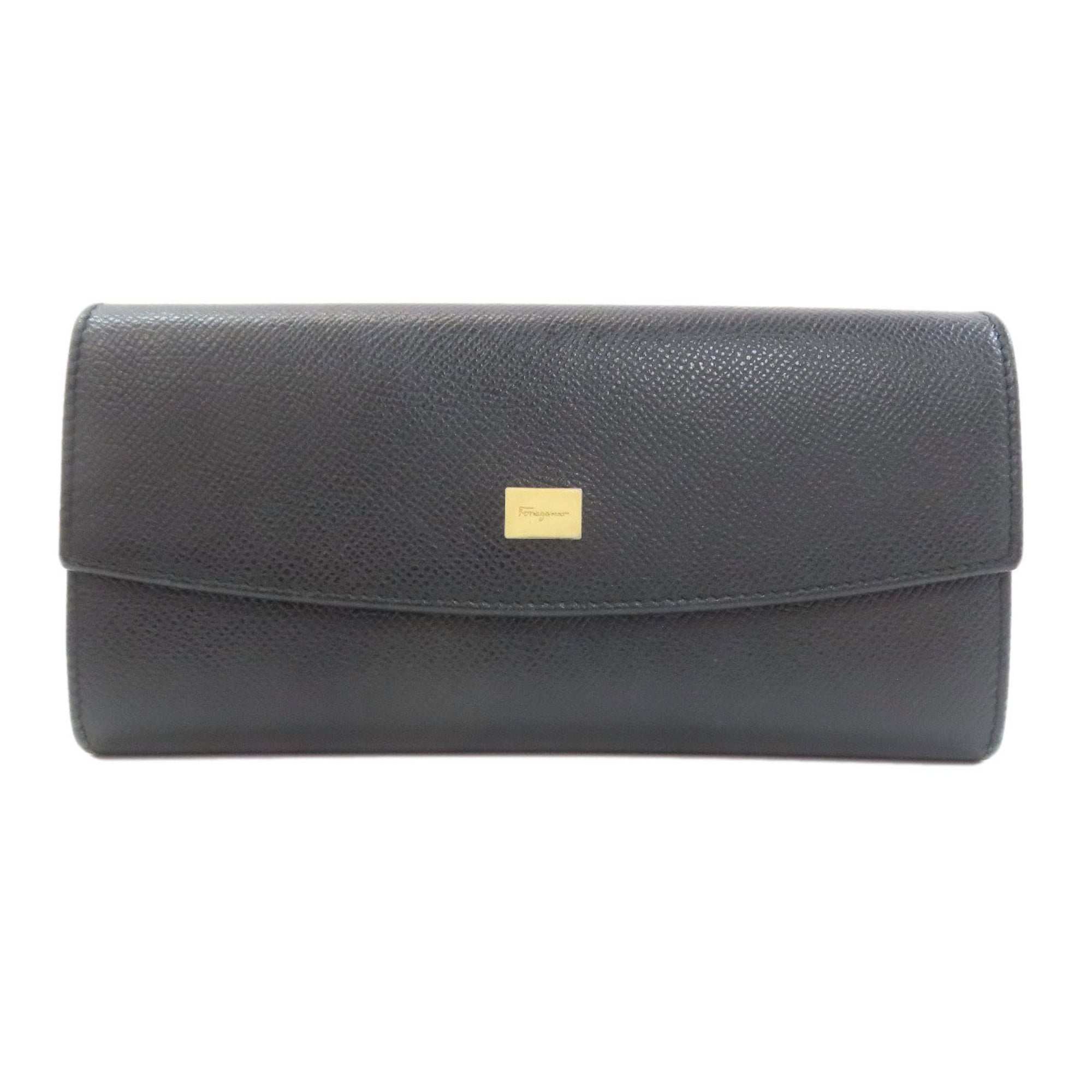Salvatore Ferragamo Black Leather Long Wallet (Bi-Fold) (Pre-Owned)