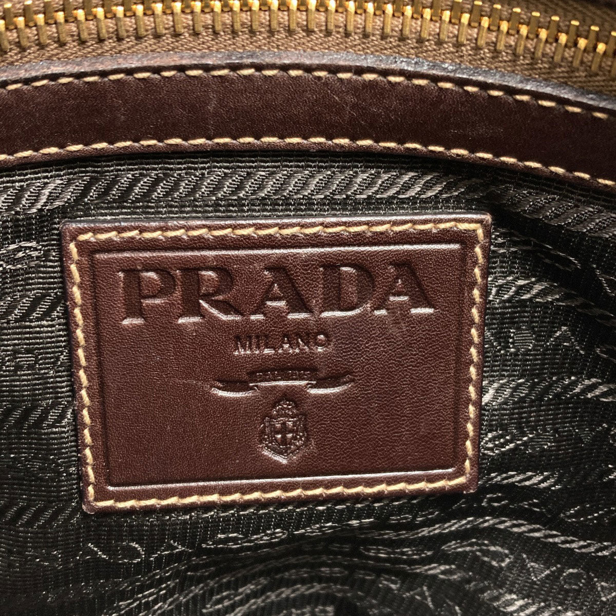 Prada Dark Brown Canvas Leather Shoulder Bag (Pre-Owned)