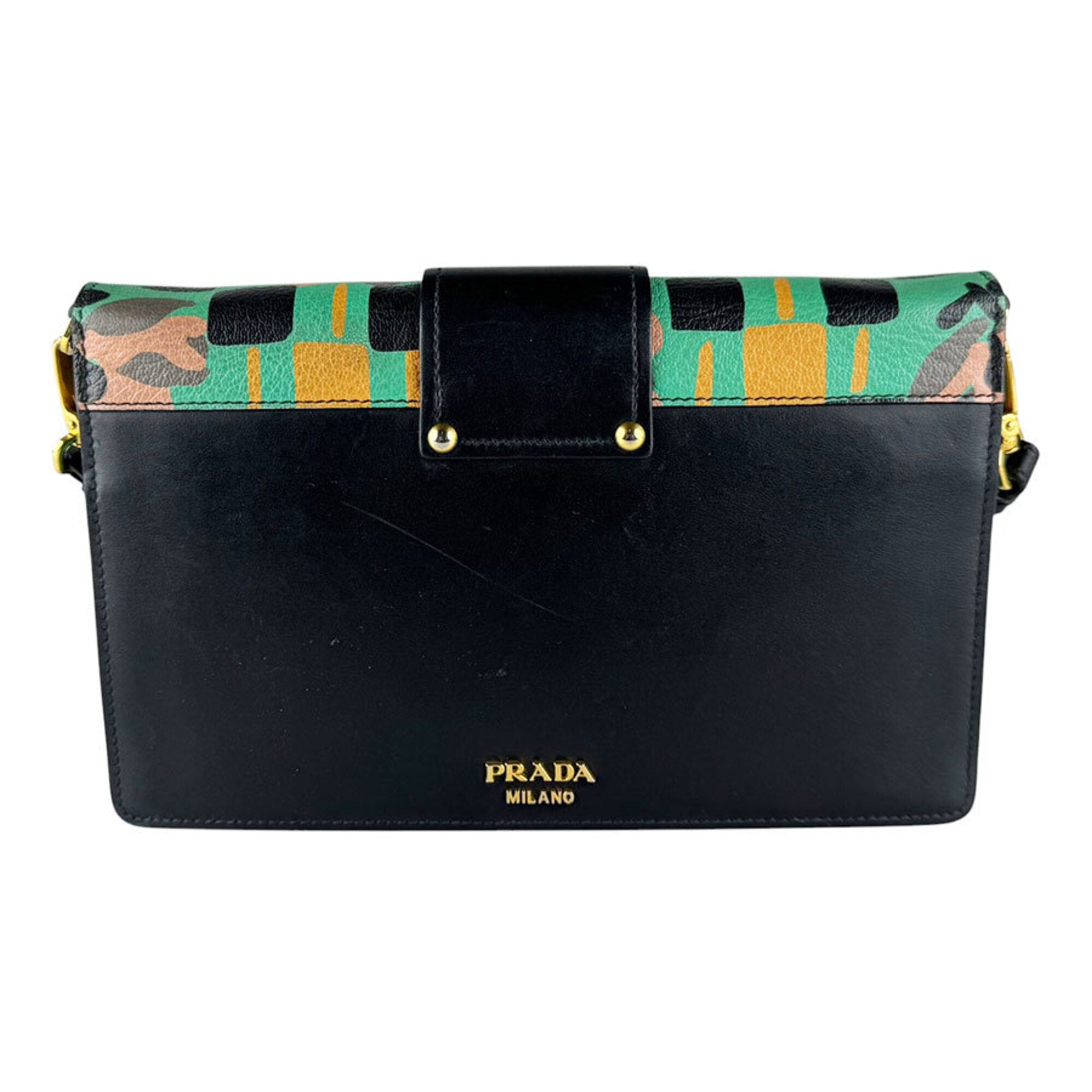 Prada Black Green Leather Shoulder Bag (Pre-Owned)