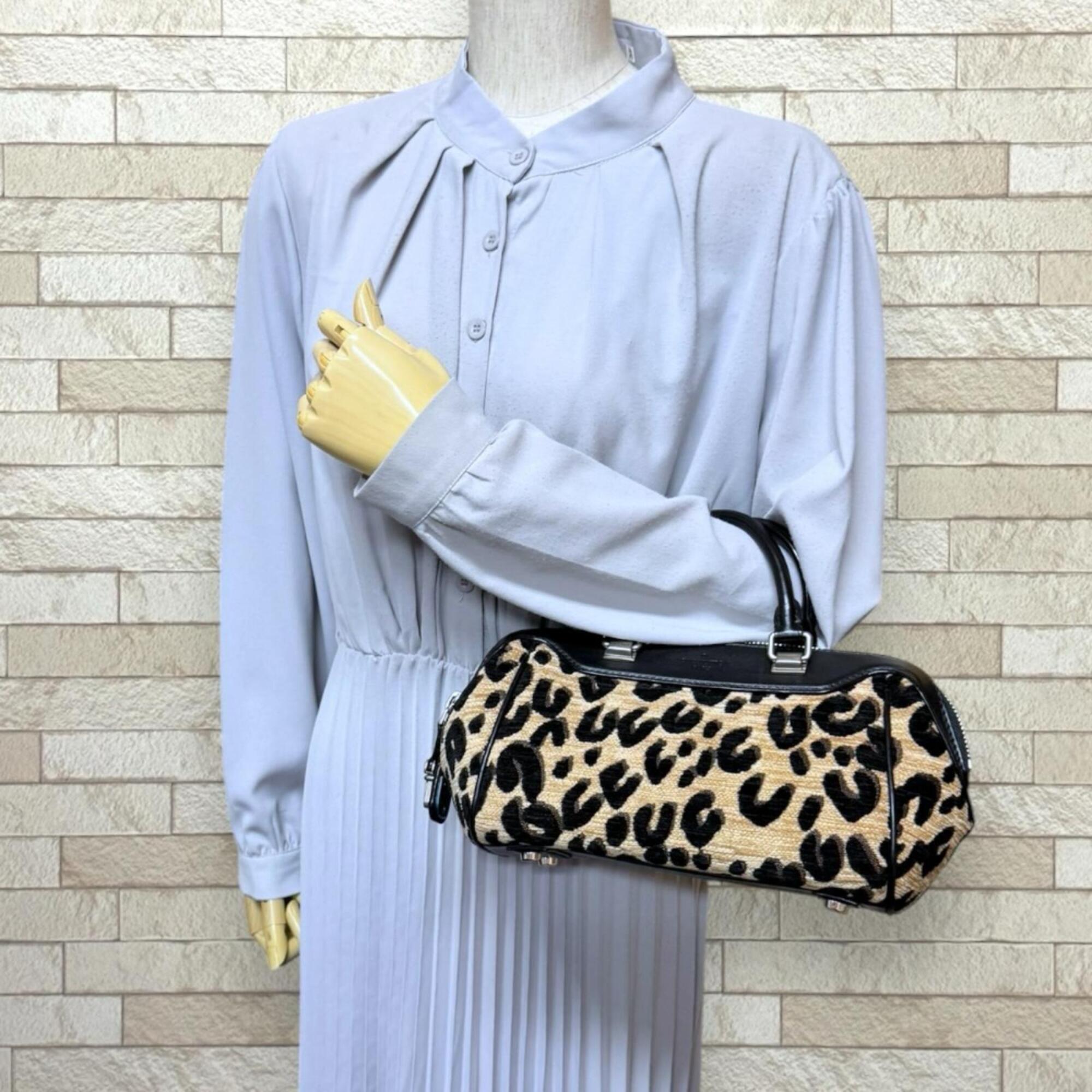 Louis Vuitton Beige Black Leather Jacquard Canvas Handbag (Pre-Owned)