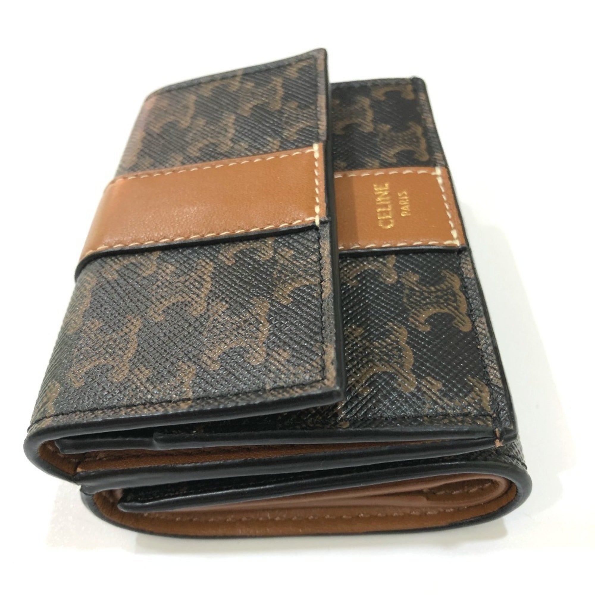 Celine Brown Dark Brown Pvc Leather Wallet (Tri-Fold) (Pre-Owned)