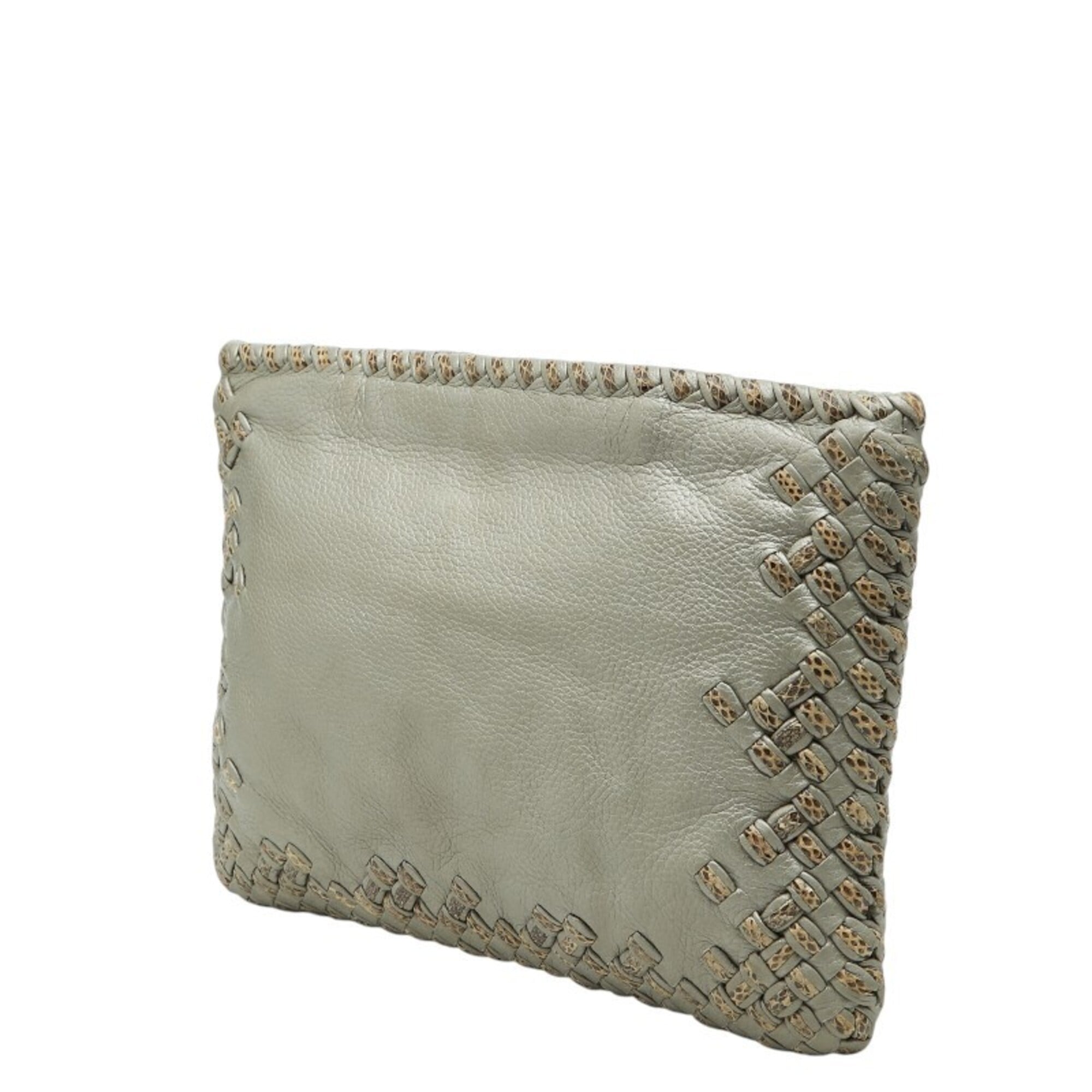 Bottega Veneta Gray Leather Clutch Bag (Pre-Owned)