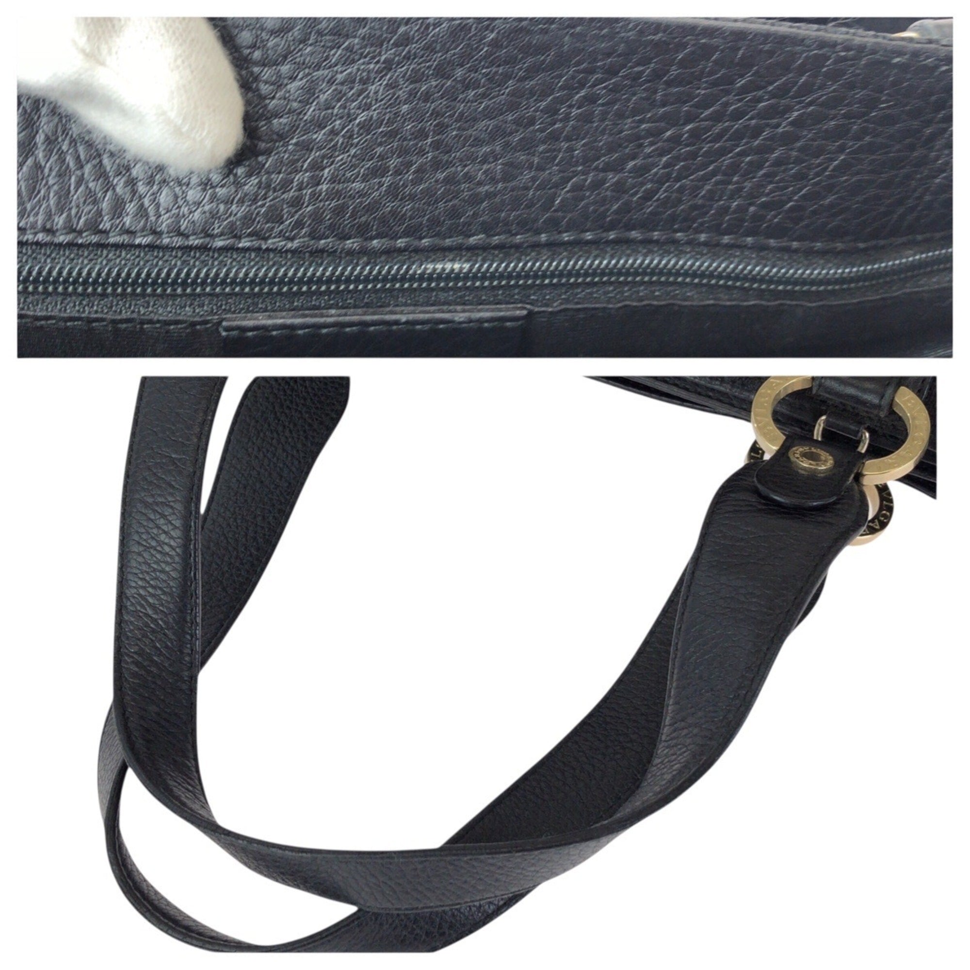 Bvlgari Black Canvas Leather Handbag Tote Bag (Pre-Owned)