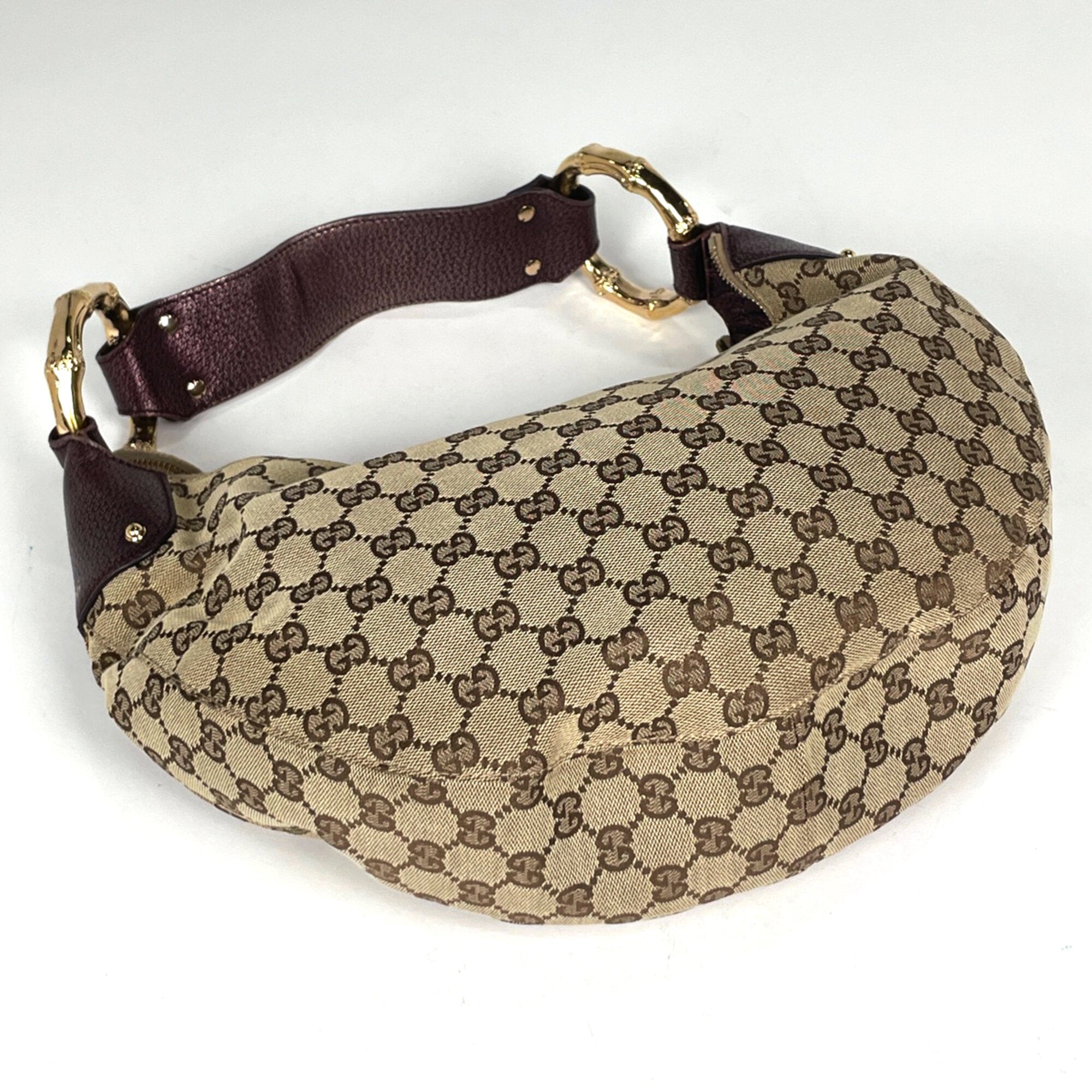 Gucci Beige Purple Bamboo Shoulder Bag (Pre-Owned)