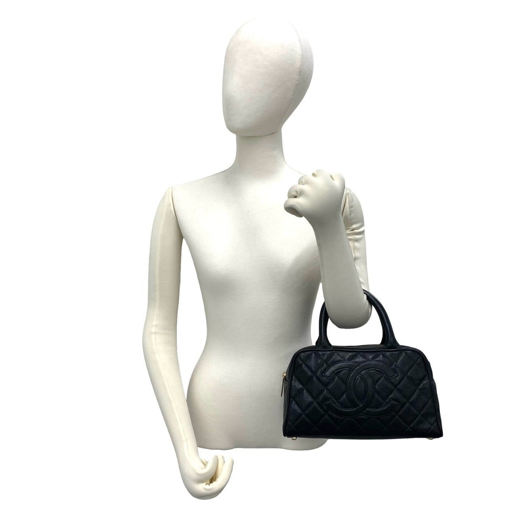 Chanel Black Grained Calfskin Boston Bag Handbag (Pre-Owned)