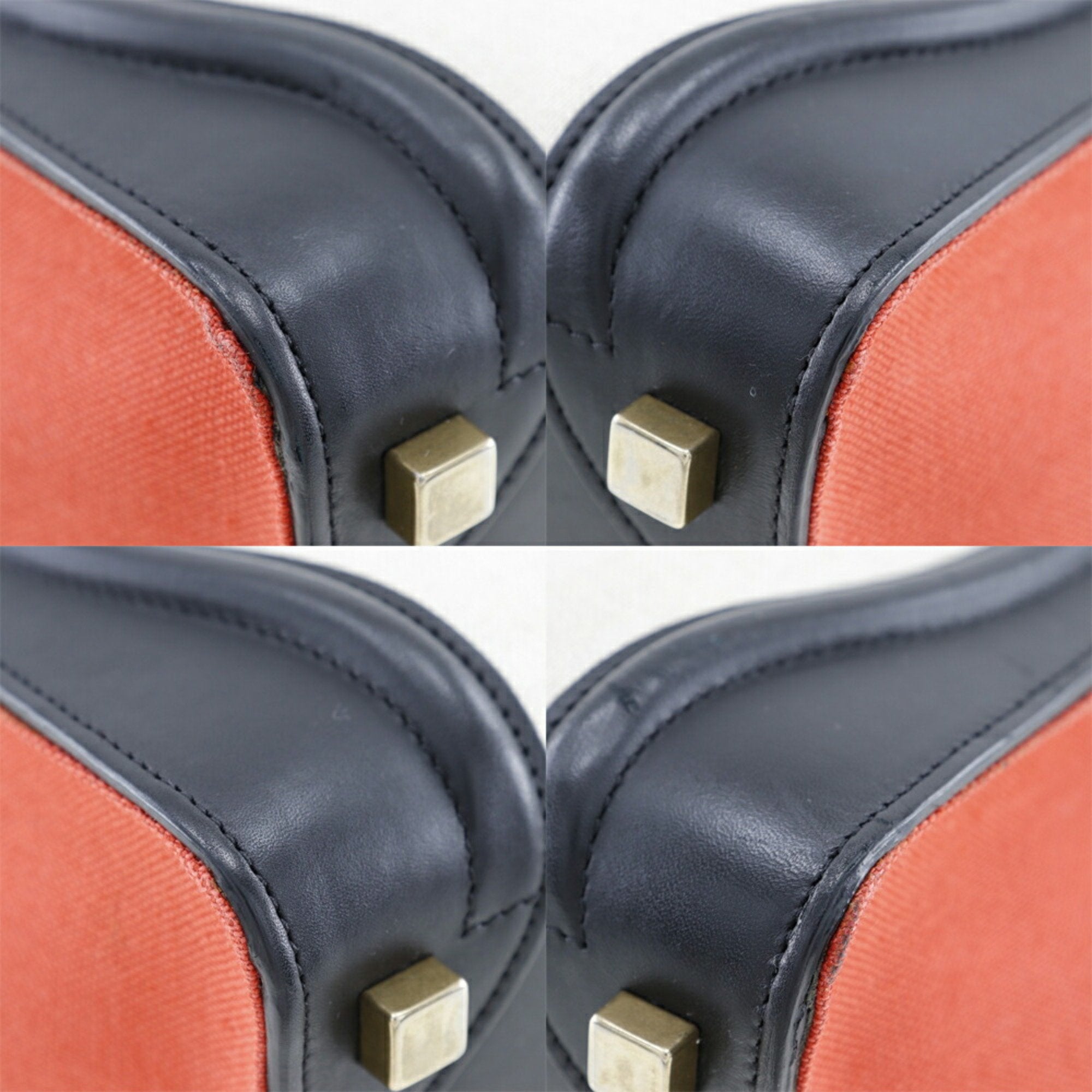 Celine Luggage Beige Black Orange Canvas Leather Handbag (Pre-Owned)