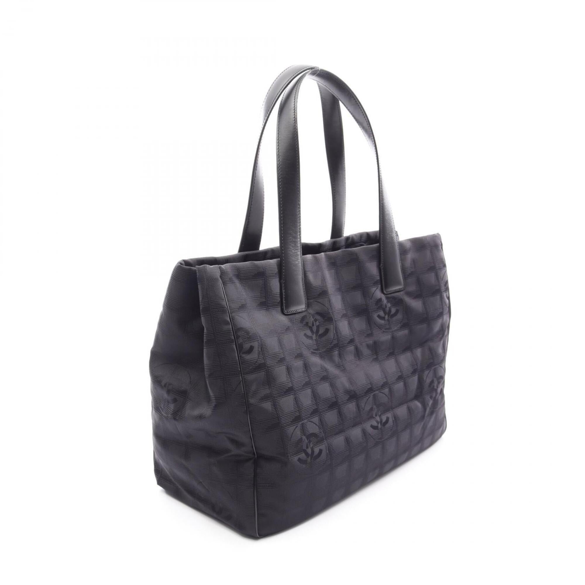 Chanel Black Nylon Canvas Leather Handbag Tote Bag (Pre-Owned)