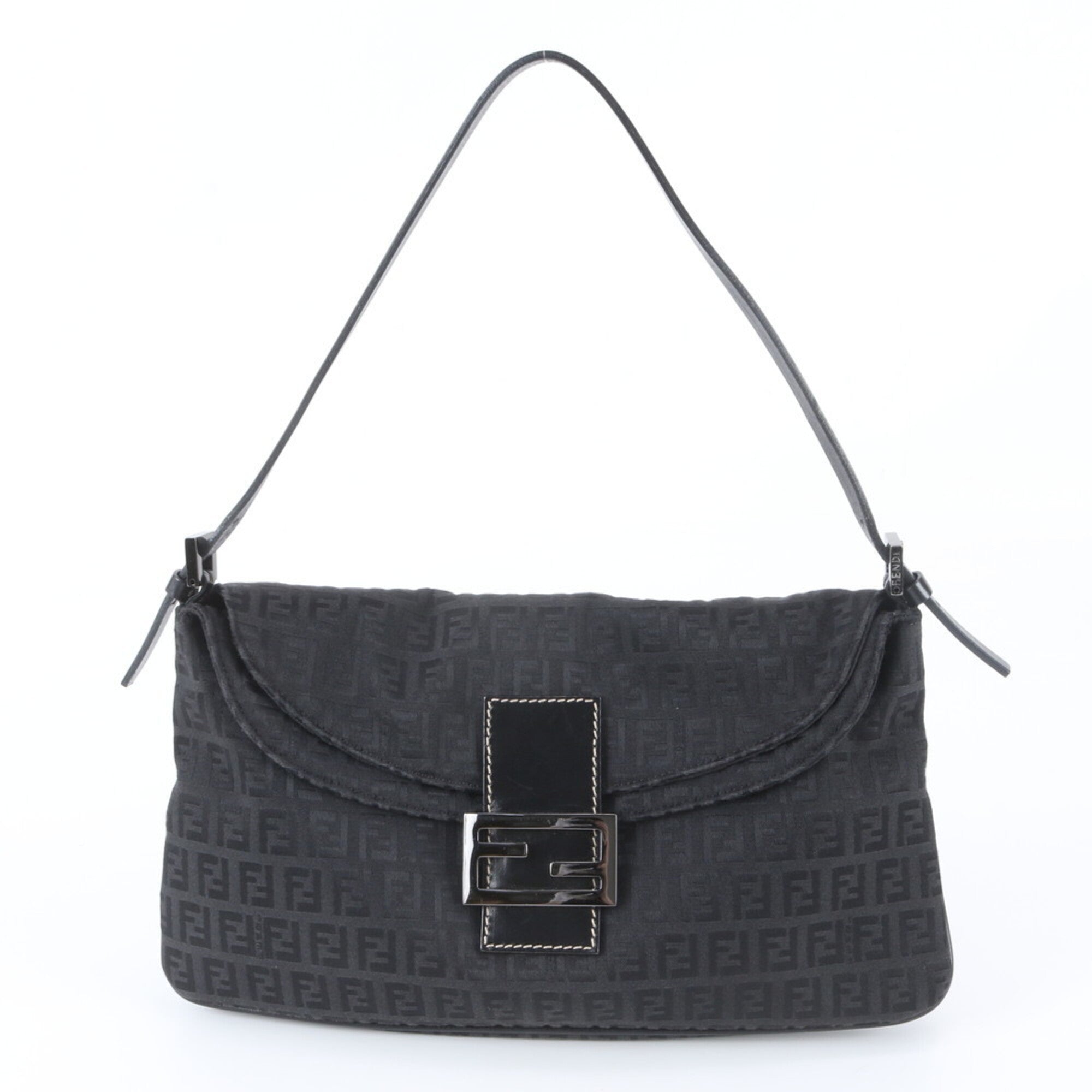 Fendi Black Leather Canvas Handbag Shoulder Bag (Pre-Owned)