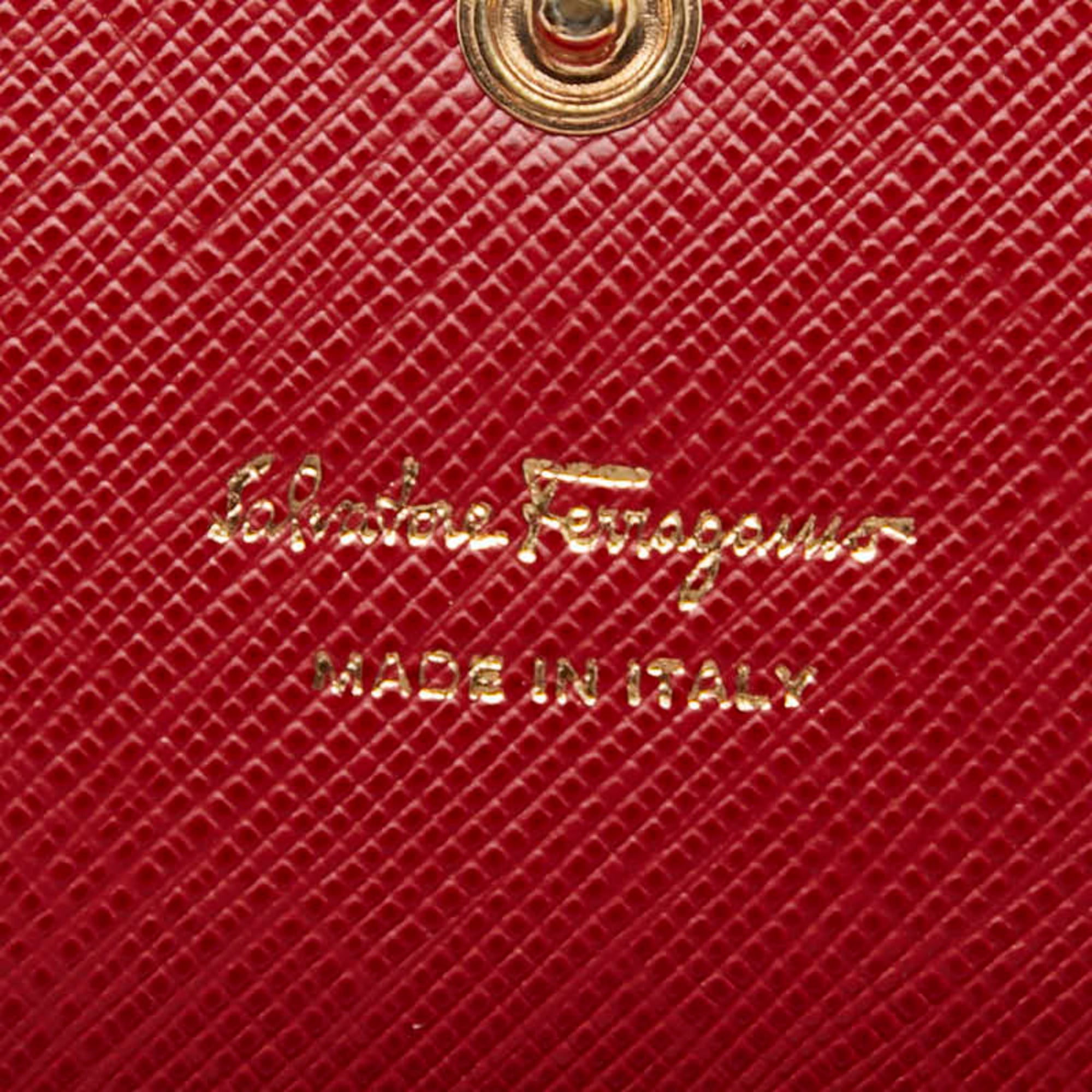 Salvatore Ferragamo Gancini Red Color Leather Long Wallet (Bi-Fold) (Pre-Owned)