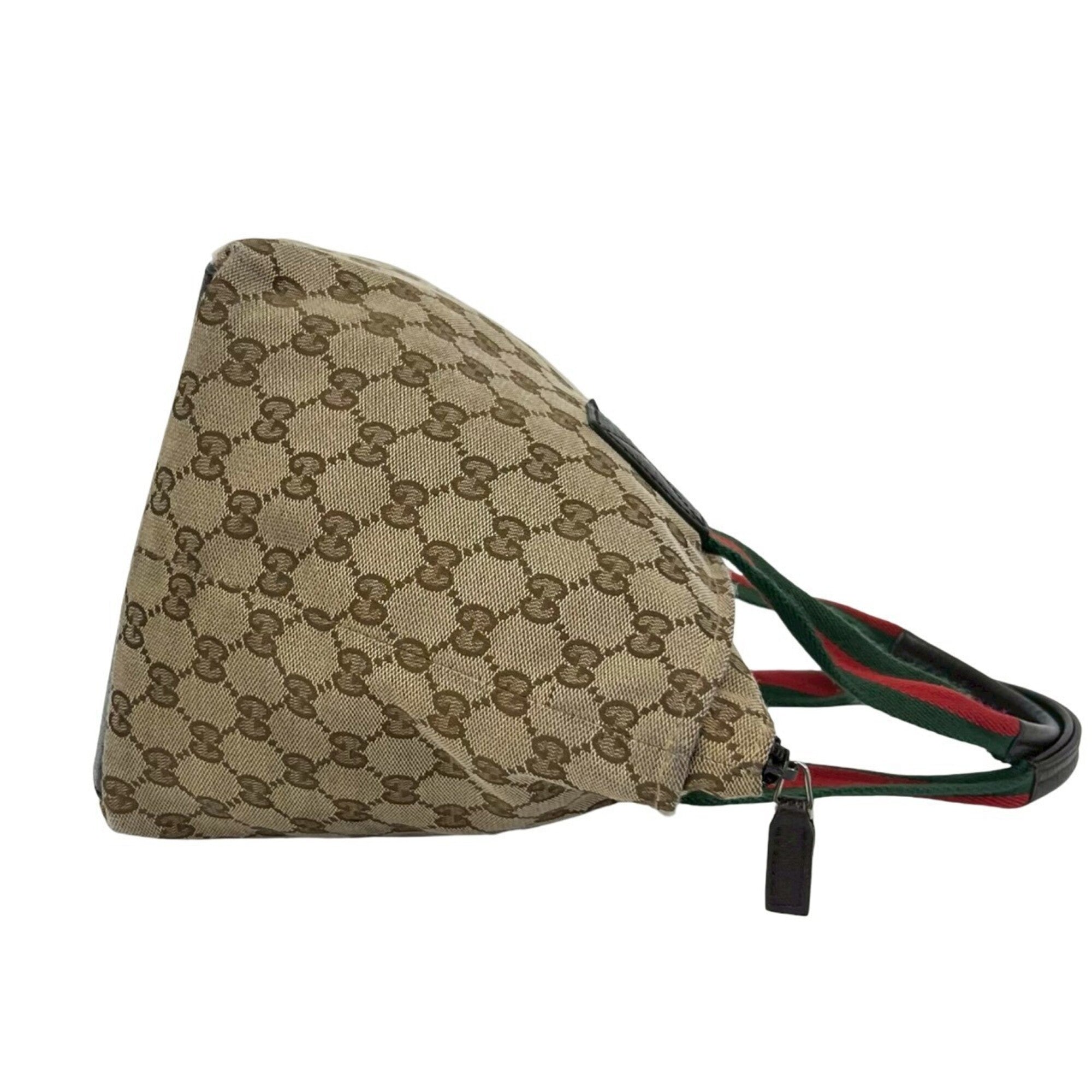 Gucci Brown Green Red Color Canvas Leather Handbag Tote Bag (Pre-Owned)