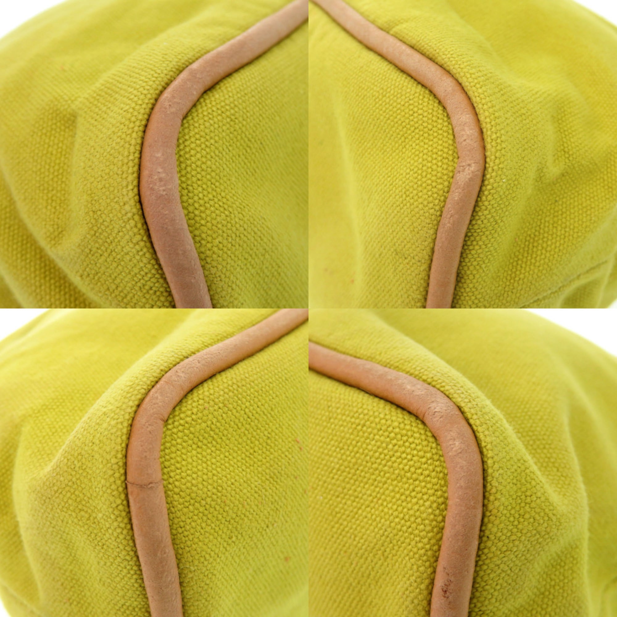 Hermes Light Green Yellow Cotton Canvas Leather Pouch (Pre-Owned)