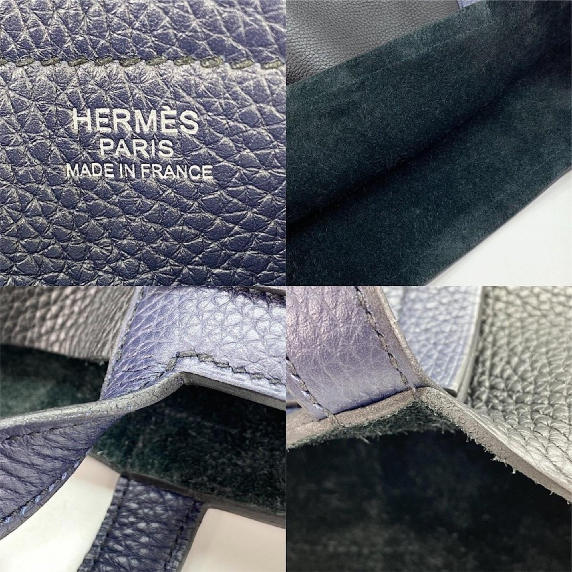 Hermes Black Navy Leather Handbag Tote Bag (Pre-Owned)