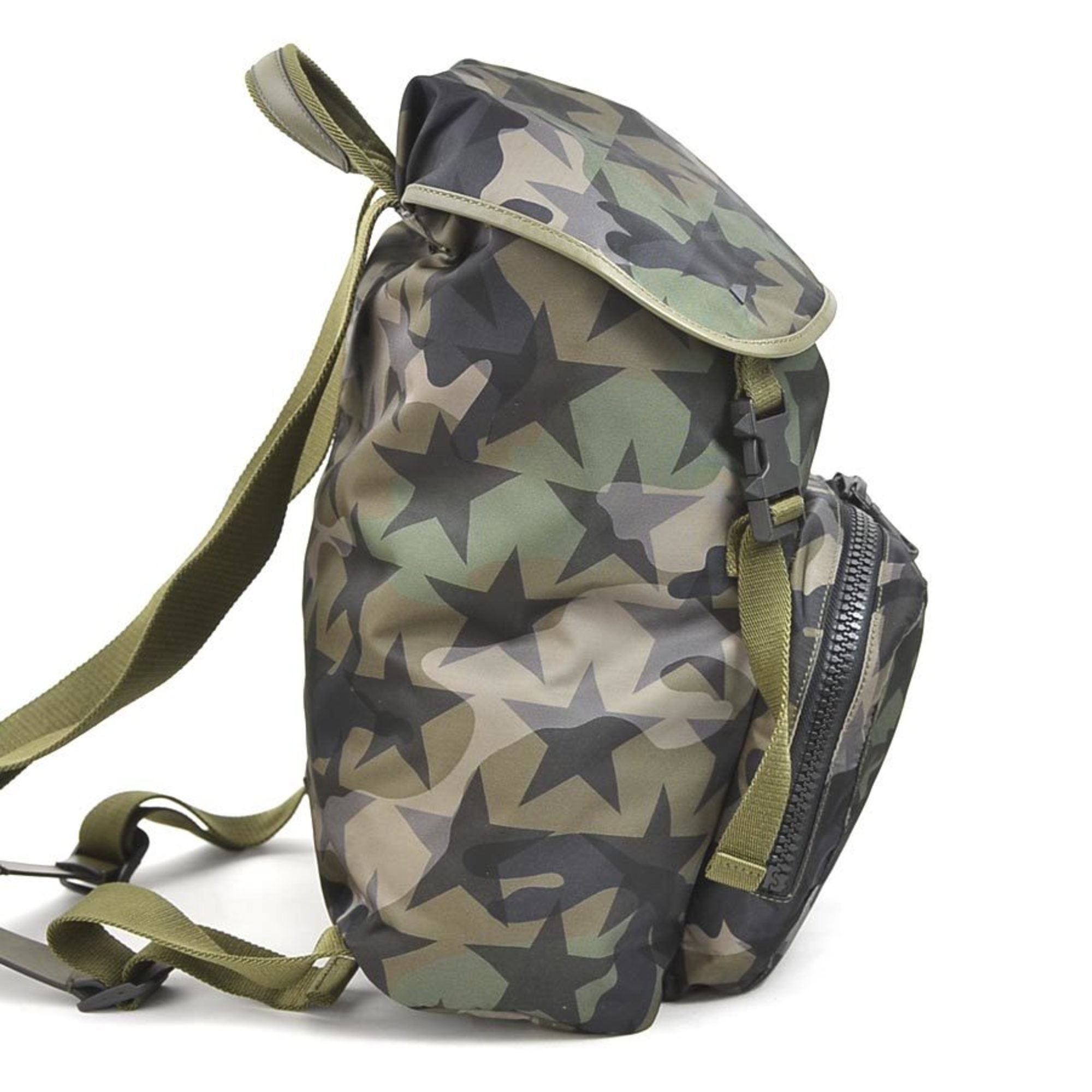 Valentino Garavani Khaki Nylon Leather Backpack (Pre-Owned)